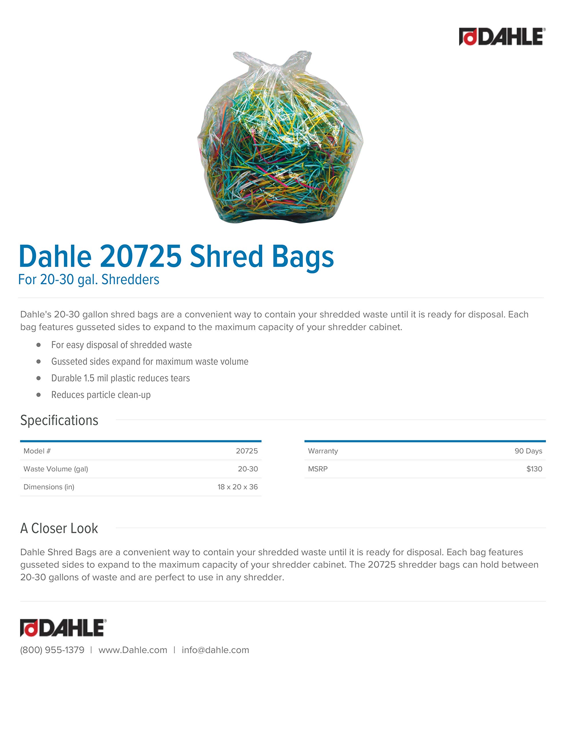 Dahle 20725 Heavy-Duty Shred Bags with Gusseted Sides - 100 Pack for 20-30 Gallon Shredders | High Capacity Waste Collection | Perfect for Office Document Destruction & Recycling