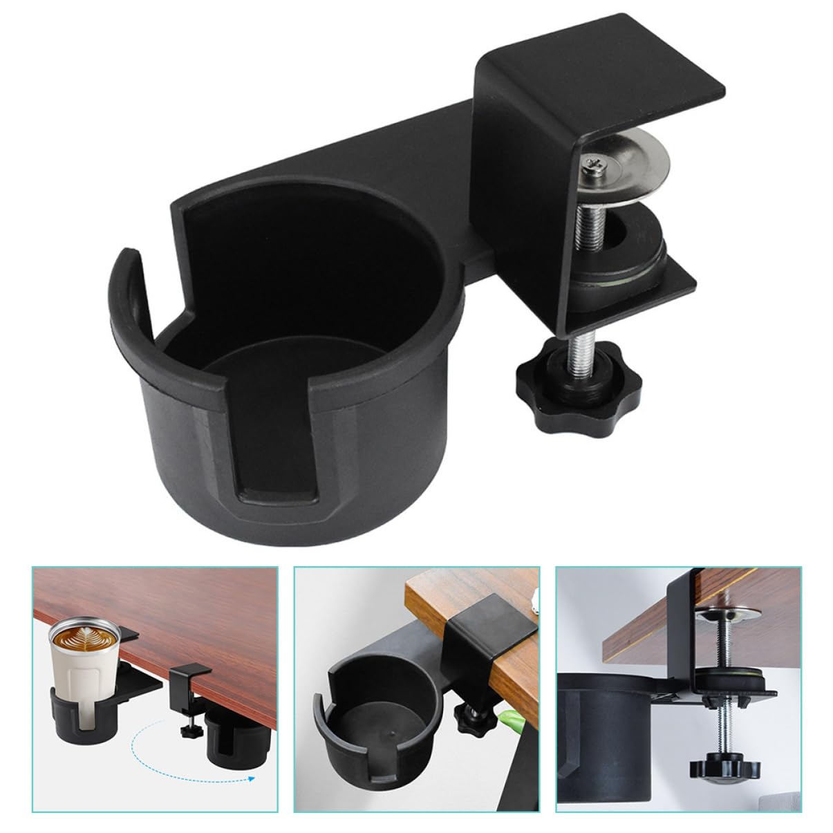 4-Pack Clip-On Cup Holders for Desk & Sofa - Universal Desk Side Bottle Holder, Couch Cup Clip, Computer Desk Drink Clamp - Perfect for Office, Gaming, Study & Home Use