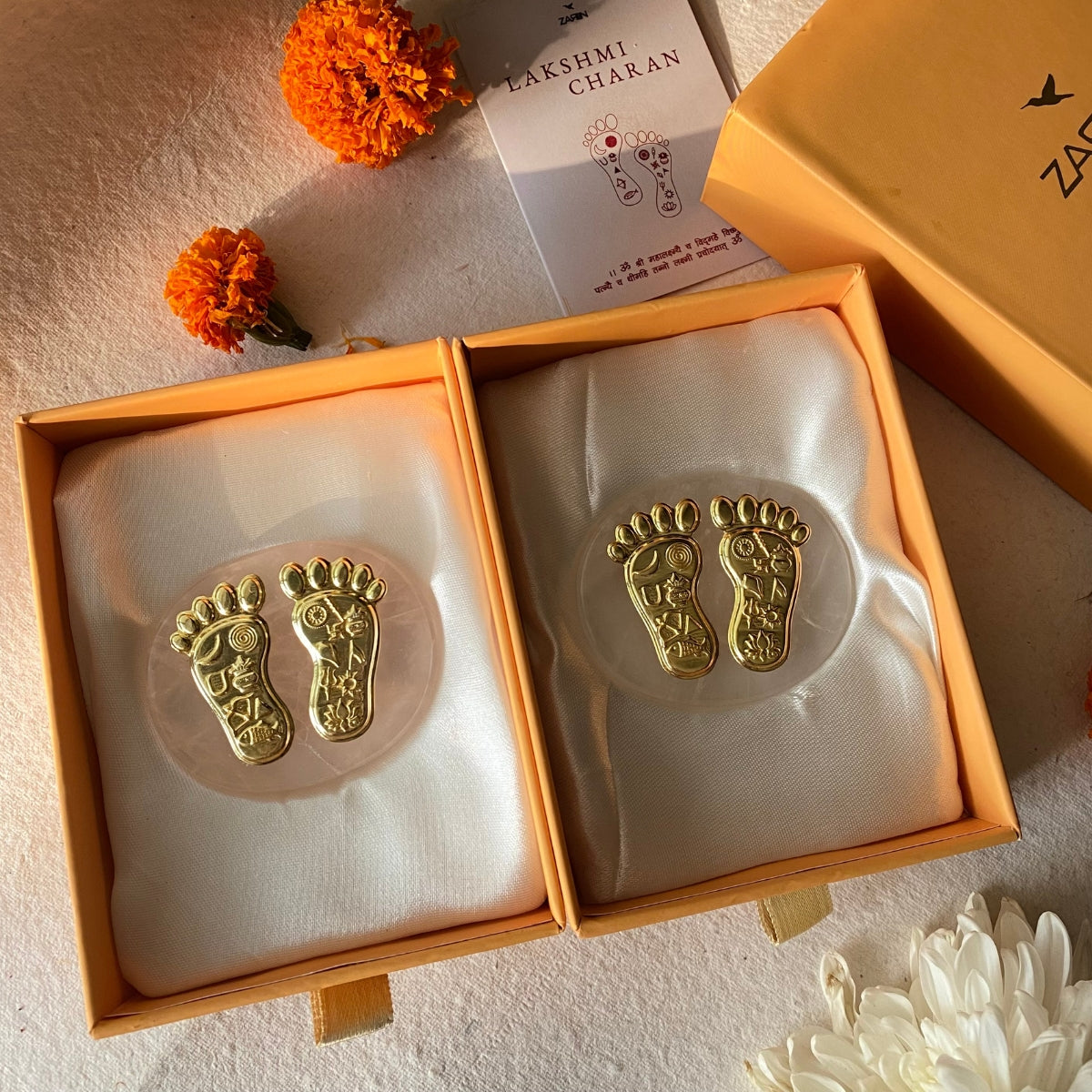 Lakshmi Goddess Footprint Wall Art Set of 2 - Spiritual Home Decor for Meditation Room, Pooja Altar & Indian Cultural Decorations