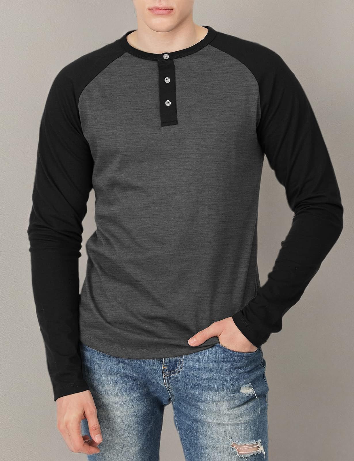 Men's Casual Slim Fit Henley T-Shirts - Raglan Long & 3/4 Sleeve Baseball Jersey Shirts for Everyday Wear, Gym & Street Style