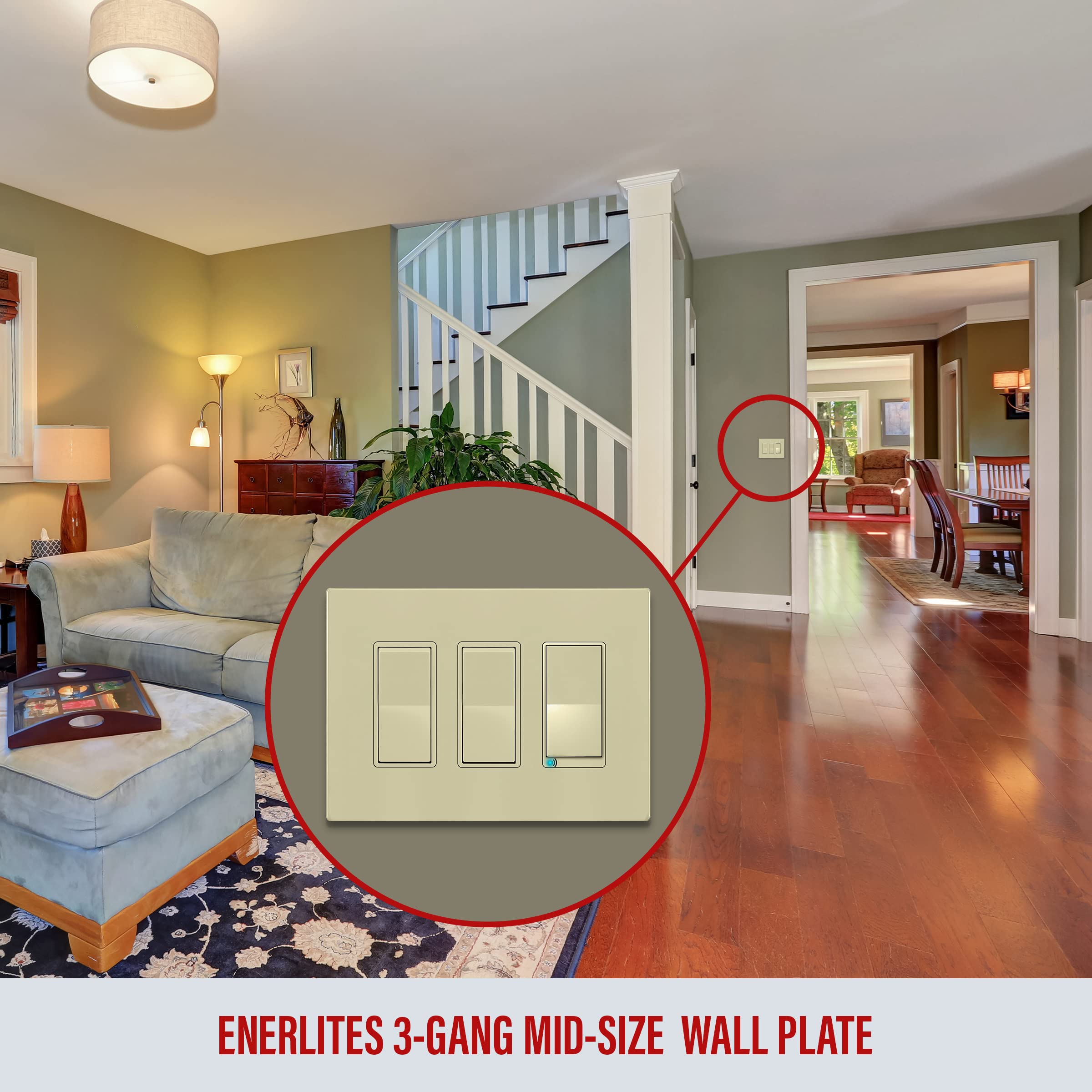 ENERLITES Screwless Decorator Wall Plates - Child Safe Outlet Covers, Glossy Finish, Medium Size 3-Gang (4.88