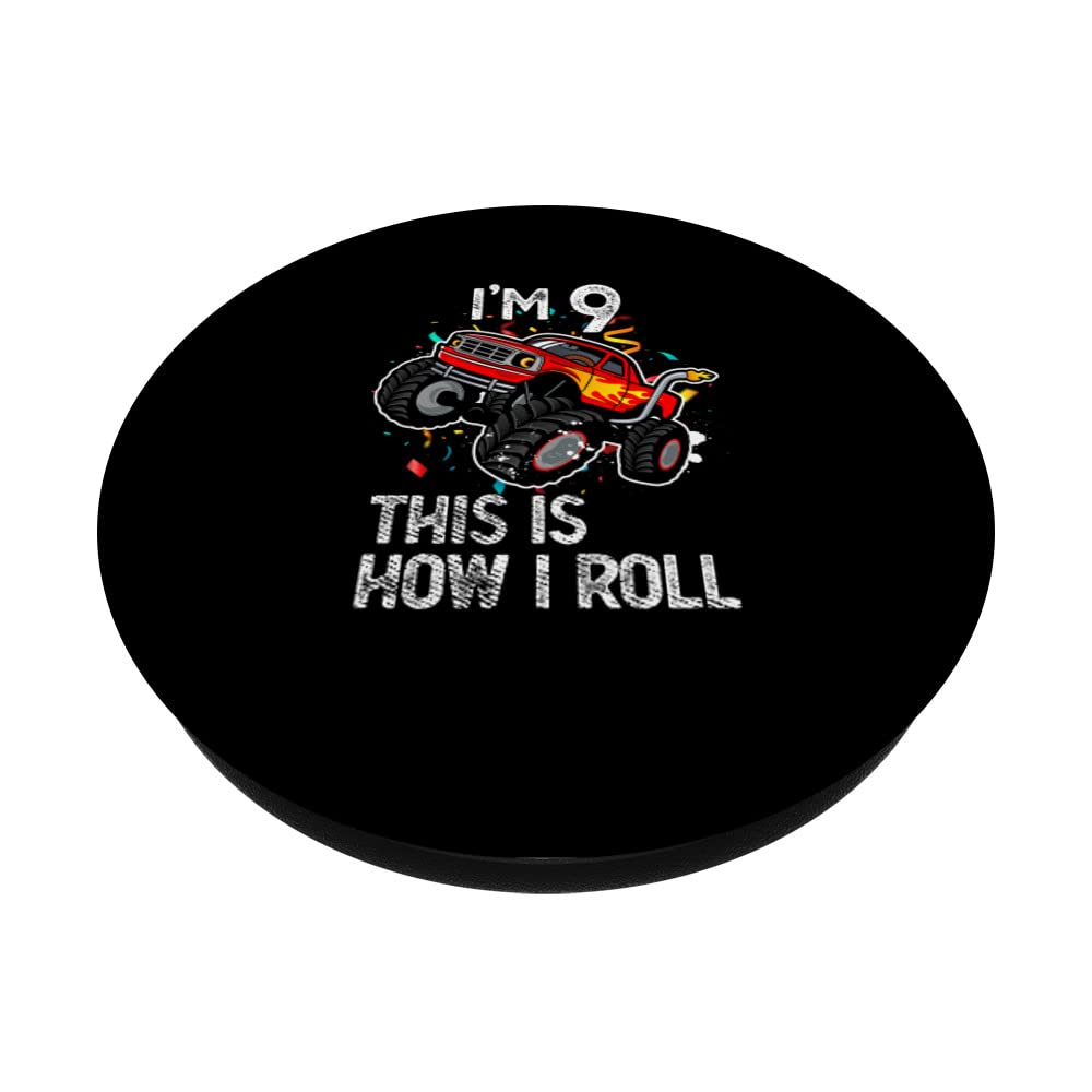 Monster Truck 9th Birthday Gift - I'm 9 This Is How I Roll PopSockets Swappable PopGrip for Phone (2012 Design) | Perfect for Kids Party Favors, Phone Accessories & Truck Lovers