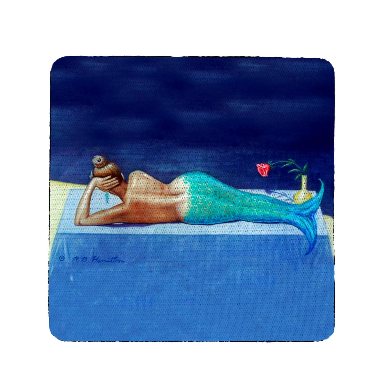 Betsy Drake Mermaid Coaster Set of 4 - Absorbent Ceramic Drink Coasters for Coffee, Wine & Beverages - Perfect for Home, Office & Beach Decor