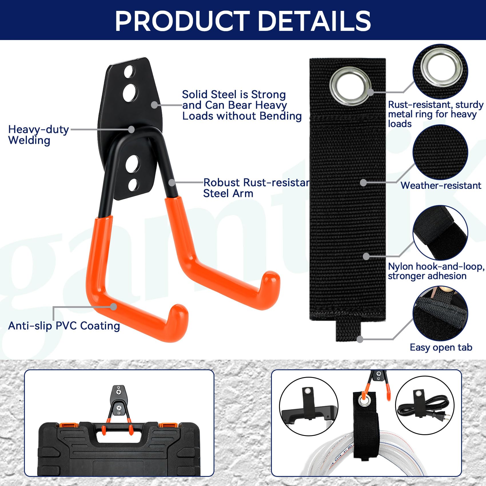 14-Pack Heavy Duty Garage Wall Hooks - Utility Hanging Hooks for Ladders, Bikes, Garden Tools & Storage Organization | Perfect for Garage, Shed & Workshop Organization (Black)