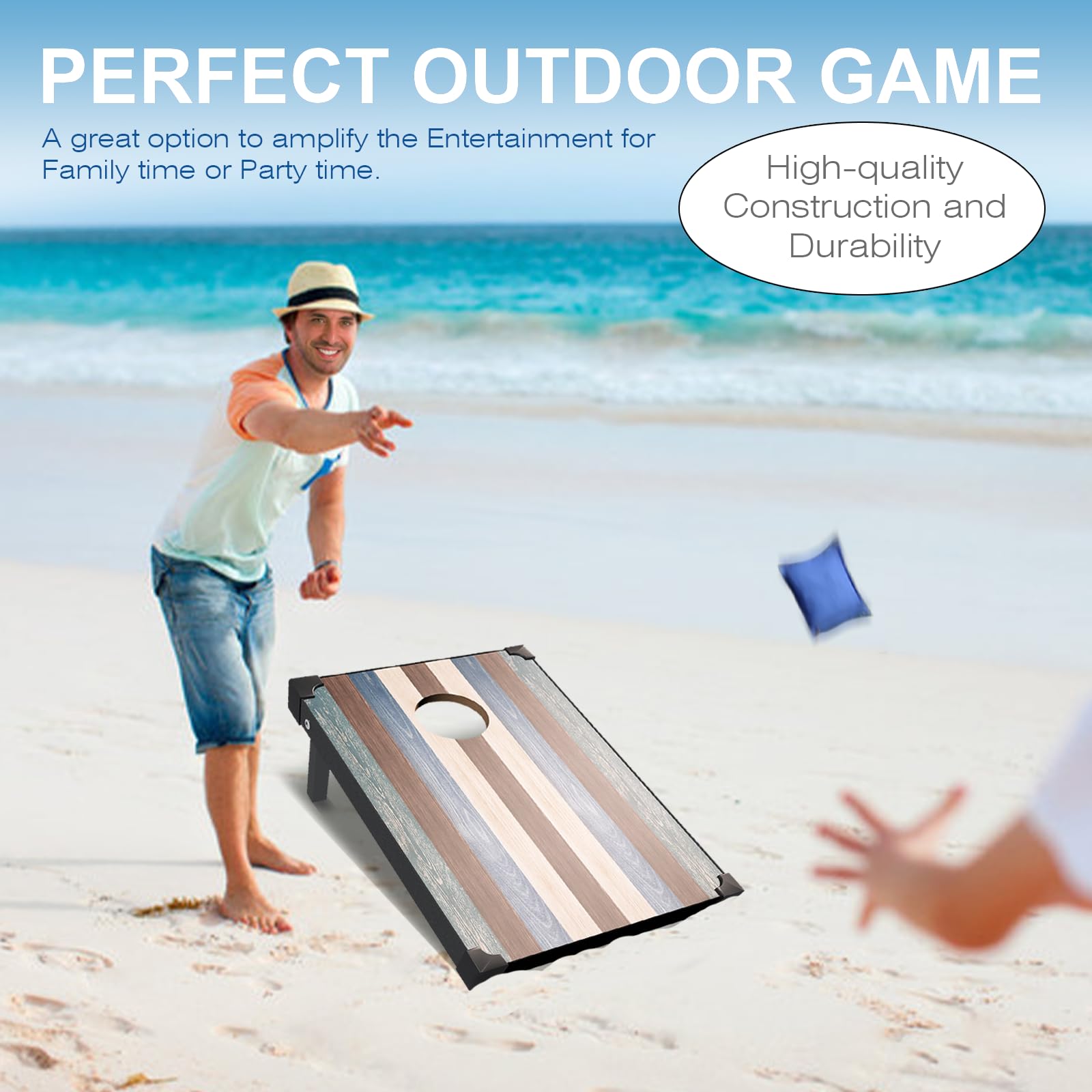 Premium Regulation Size 3x2ft Solid Wood Cornhole Board Set - 2 Boards & 8 Bean Bags with Carry Bag for Backyard, Beach, Tailgate Parties & Outdoor Games - Perfect for Family Gatherings, BBQs and Competitive Tournaments