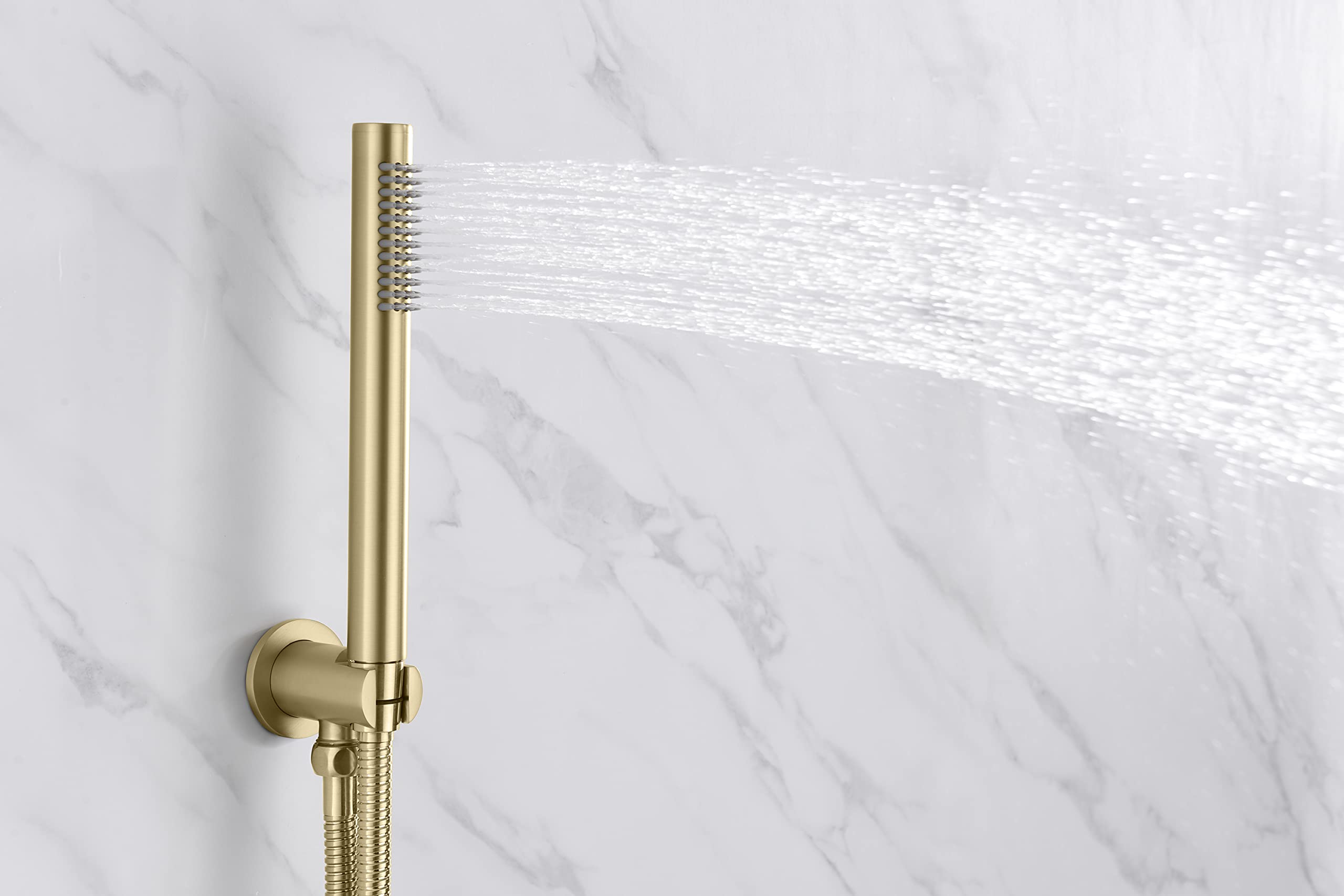 Sumerain Brass Rain Shower System - 8 Inch Shower Head with Tub Spout & Handheld Shower, Brushed Gold Finish - Perfect for Bathroom Renovation & Luxury Spa Experience
