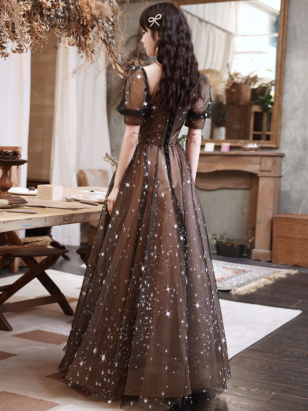 Elegant Black A-Line Lace Long Prom Dress with Tulle Skirt - Formal Evening Gown for Homecoming, Quinceañera & Special Occasions
