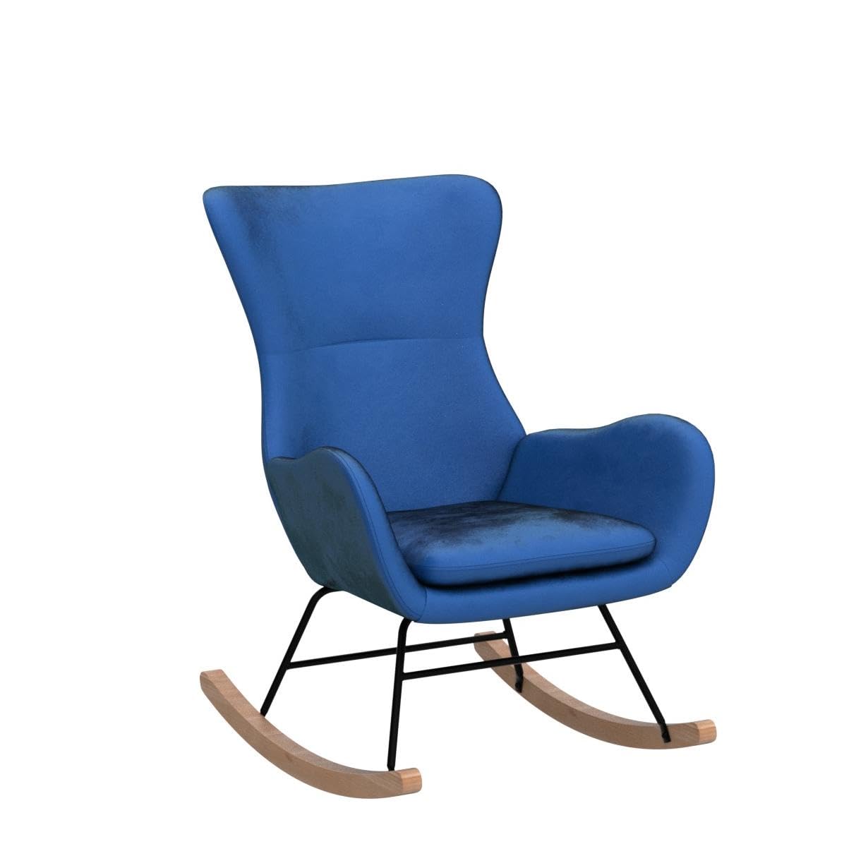 Modern Rocking Chair - Comfortable Upholstered Accent Chair with High Backrest & Armrests, Nursery Glider Rocker for Baby Room, Living Room & Bedroom (Blue) - Perfect for Nursing, Relaxing & Reading