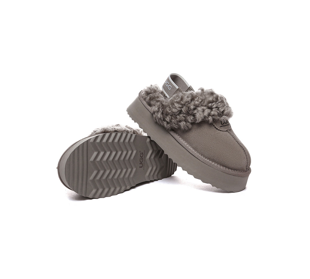 Australian Shepherd® Women's 2-Way Style UGG Slippers with Removable Strap - Slingback Platform Waffle Curly Design for Cozy Home & Outdoor Wear
