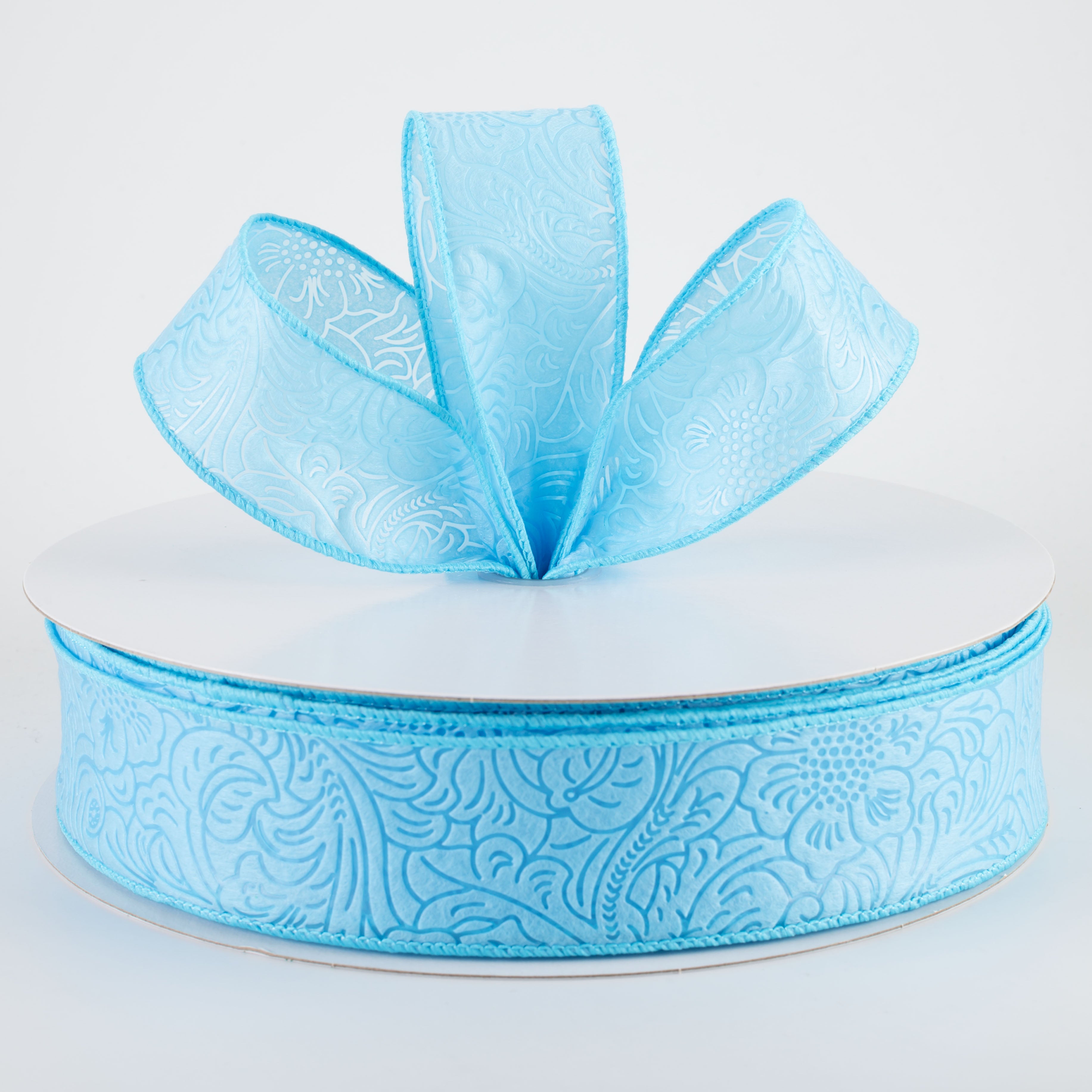 1.5 Inch Embossed Floral Breeze Ribbon - Light Blue Craft Ribbon (50 Yards) for Gift Wrapping, DIY Decorations, Wedding Favors & Scrapbooking