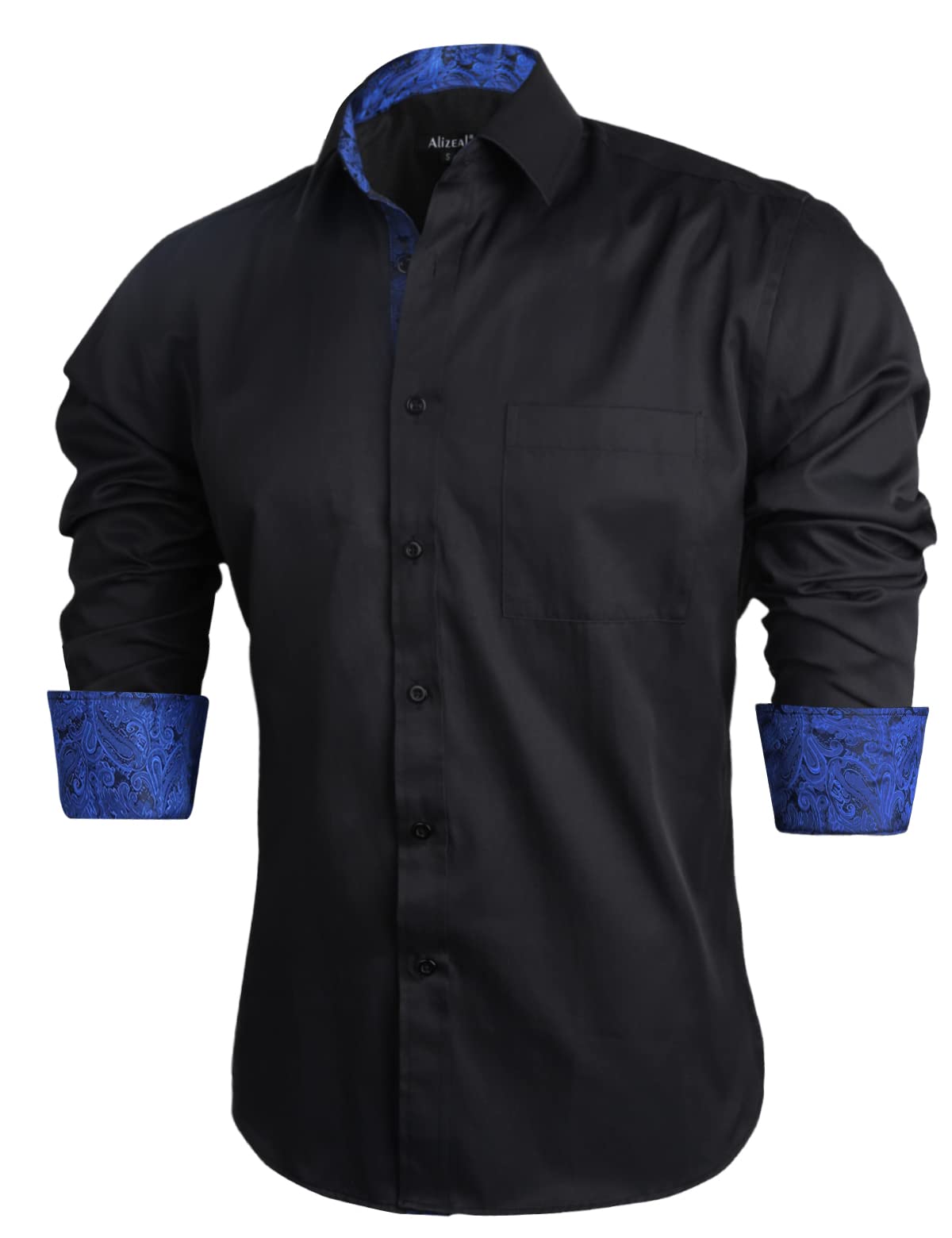 Alizeal Men's Slim Fit Business Dress Shirt - Long Sleeve Patchwork Button Down Shirt for Office, Interview & Formal Occasions