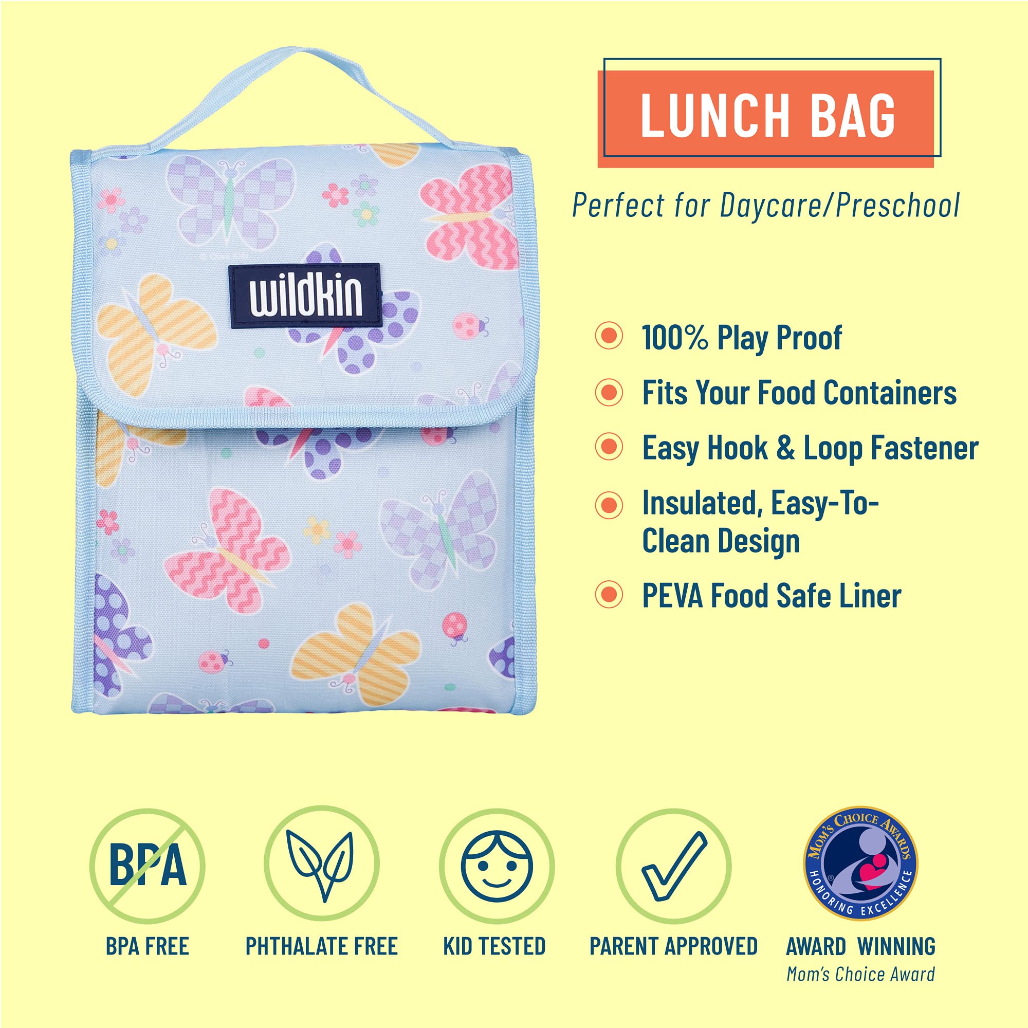 Wildkin Kids Insulated Lunch Bag - Reusable Thermal Lunch Box for School, Travel & Picnics - Keeps Food Hot or Cold - Butterfly Garden Design - Perfect for School Lunches, Day Trips & Outdoor Adventures