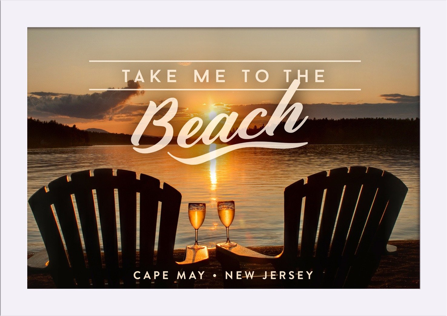 12x18 Giclee Fine Art Print - Cape May New Jersey Beach Sunset View - Recycled Wood Frame in White - Perfect for Coastal Home Decor & Beach House Wall Art