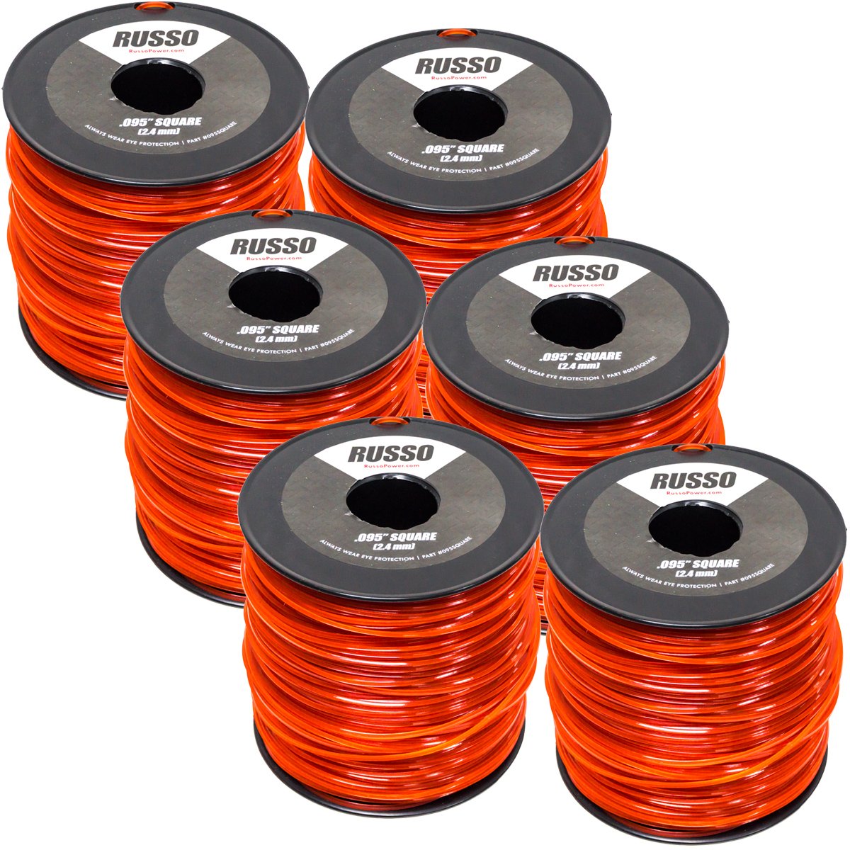 6 Pack 0.095 Inch Square Commercial String Trimmer Line - 5lb Bulk Spool for Echo, Stihl, RedMax Weed Eaters - Heavy Duty Grass Trimming for Lawns, Gardens & Landscaping