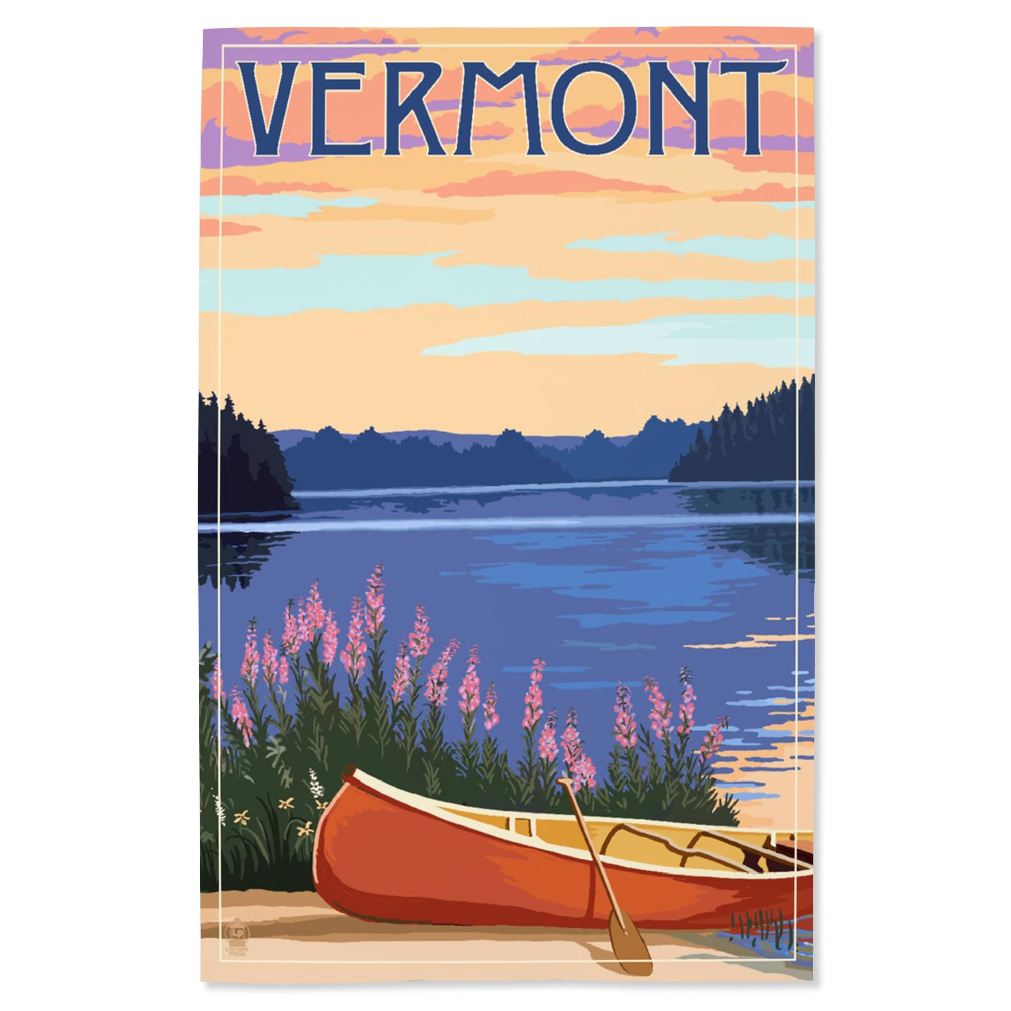 Lantern Press 16x24 Inch Giclee Print - Vermont Canoe and Lake Landscape Art - Perfect for Home Decor, Office Wall Art & Cabin Retreats