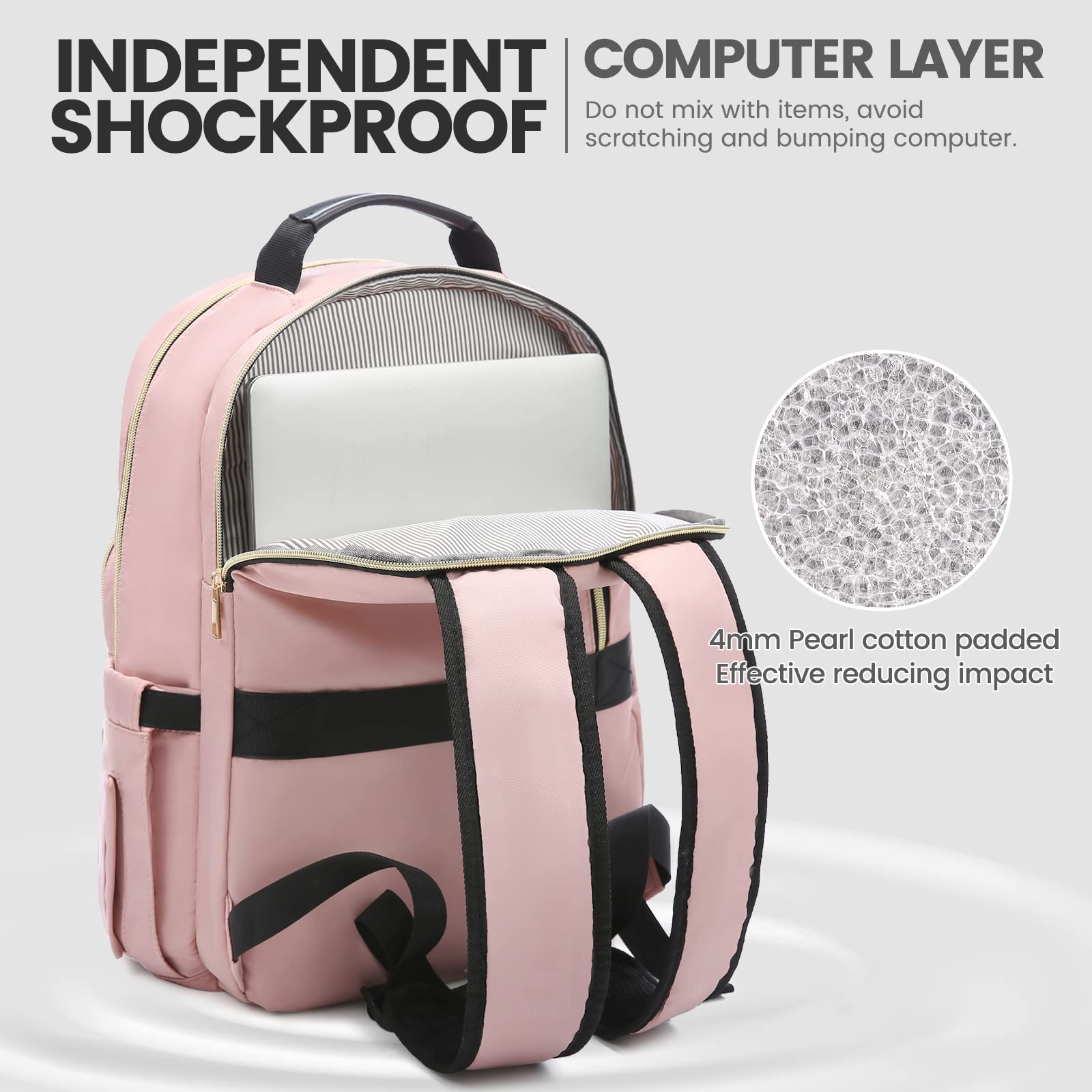 LOVEVOOK 17.3 Inch Laptop Backpack for Women - Stylish Waterproof Travel Backpack with USB Port, Professional Work Bag for Business, College, Teacher, and Everyday Use, Pink