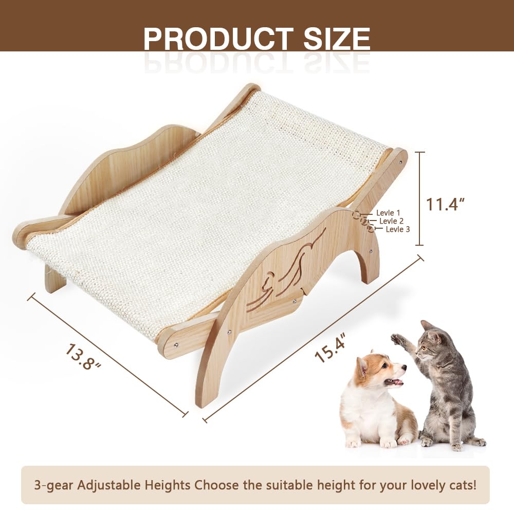 Adjustable Elevated Cat Hammock Bed - Breathable Outdoor & Indoor Pet Lounger with Sisal Scratching Post - Perfect for Summer, Beach, or Home Relaxation - Cooling Raised Cat Couch for Comfortable Napping & Play