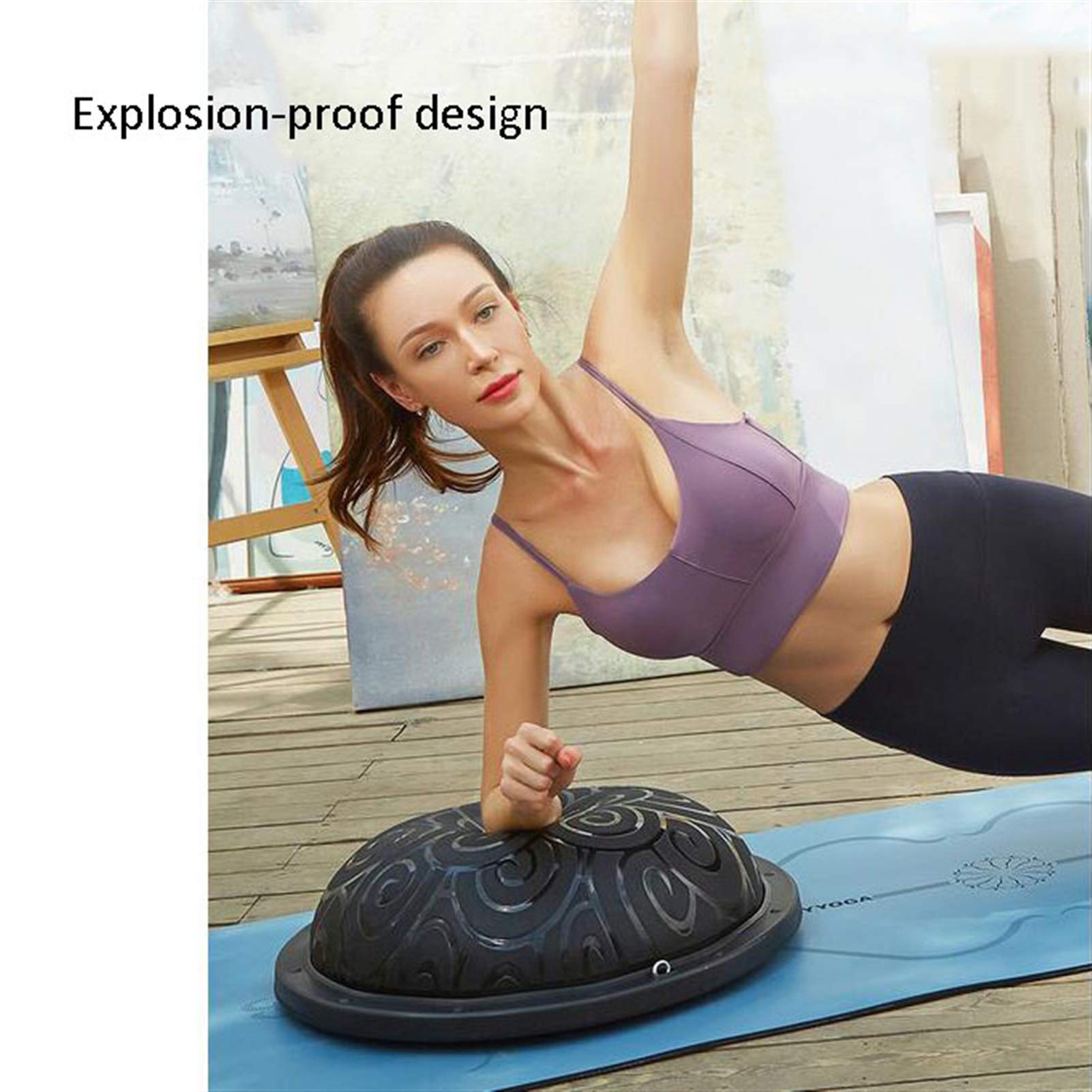 Half Ball Balance Trainer with Resistance Bands & Foot Pump - 23 Inch Core Stability Ball for Home Gym, Strength Training & Fitness Workouts (Pink, 58cm) - Perfect for Yoga, Pilates & Physical Therapy Exercises