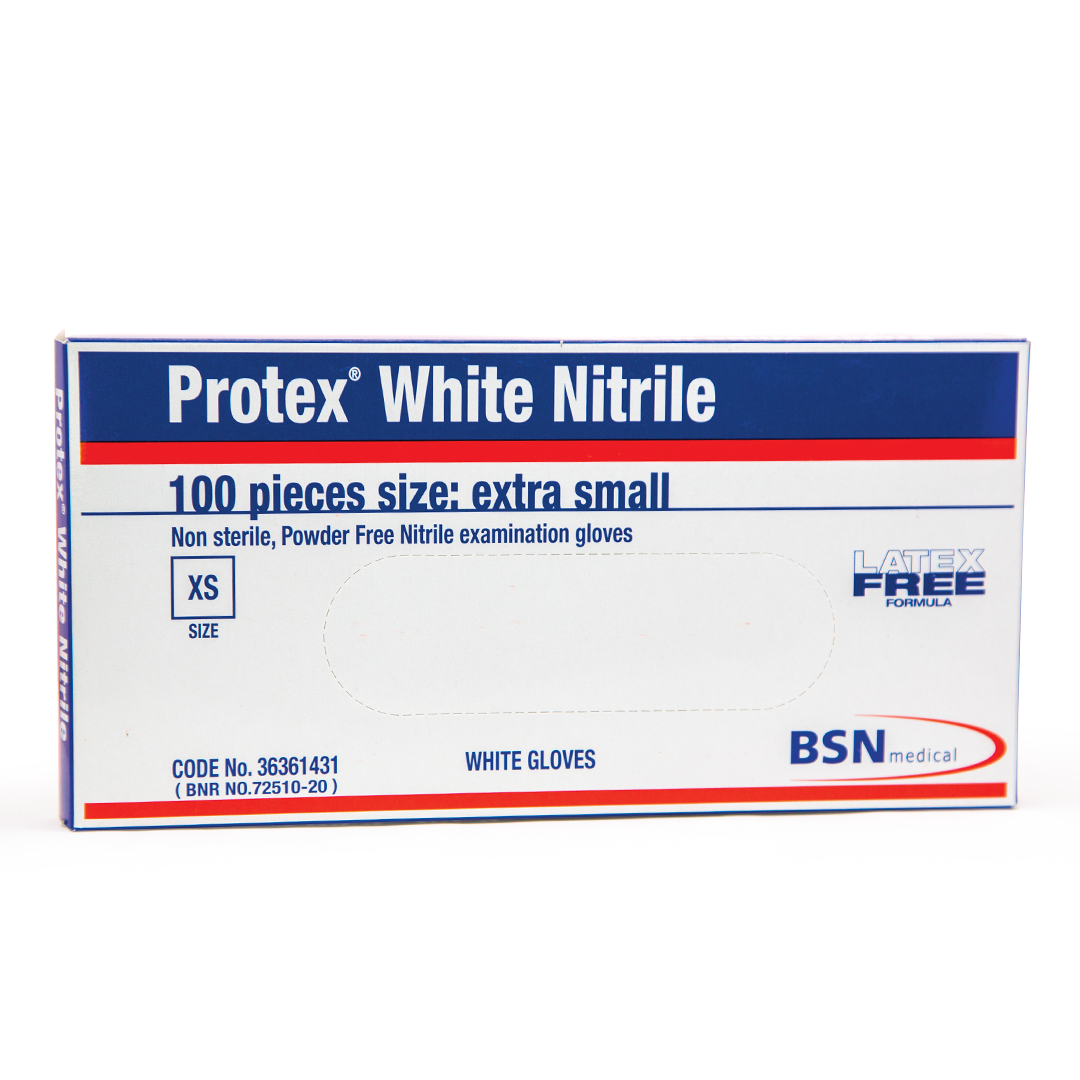 Protex Nitrile White Gloves Powder-Free & Latex-Free - Disposable Protective Gloves for Medical, Food Handling & Cleaning