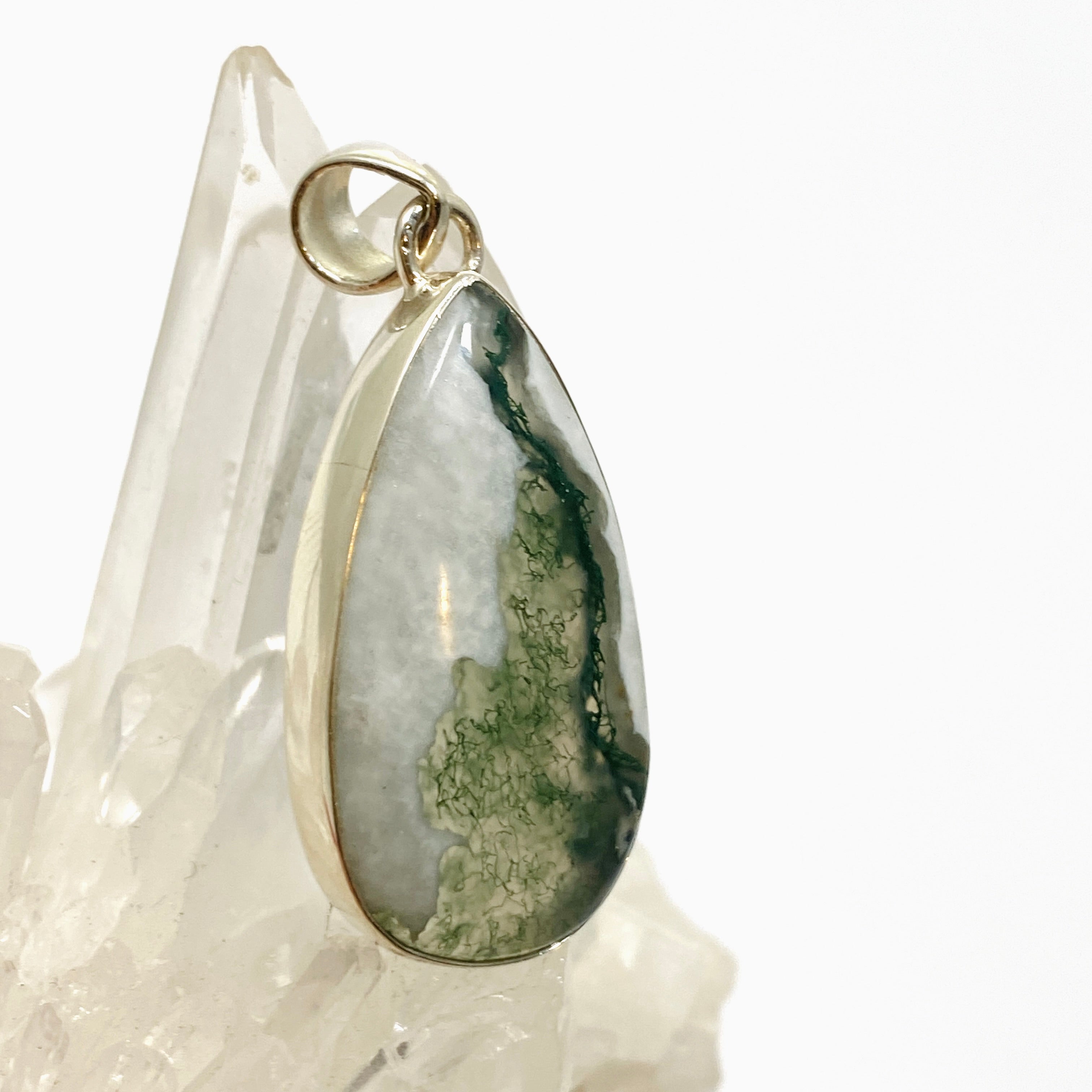 Natural Moss Agate Teardrop Cabochon Pendant - KPGJ4711 for Jewelry Making, Wire Wrapping & DIY Crafts | Perfect for Necklaces, Earrings & Boho Style Accessories