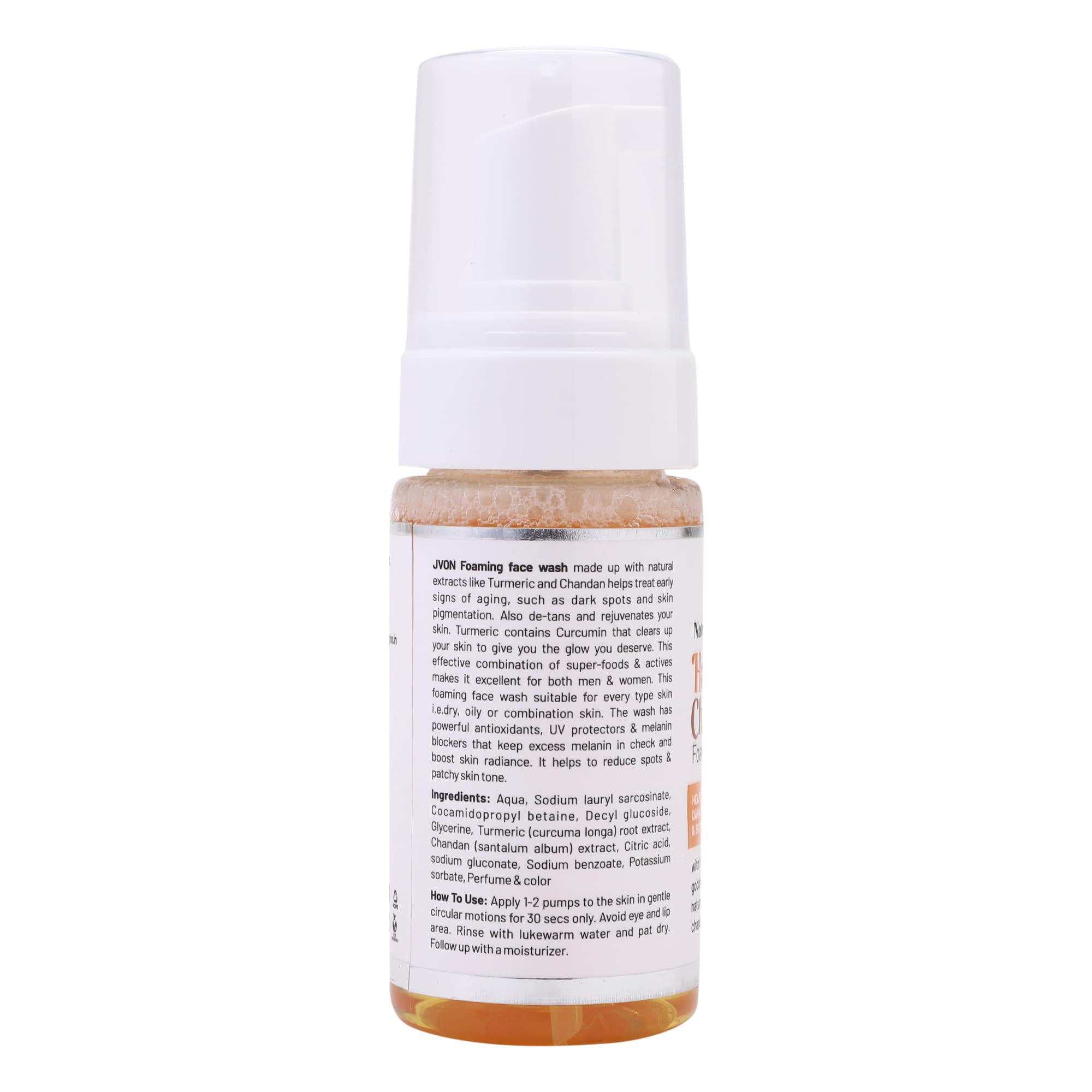 JVON Haldi Chandan Foaming Face Wash - 120ml | Turmeric & Sandalwood Cleanser for Glowing Skin | Perfect for Daily Skincare & Acne-Prone Skin