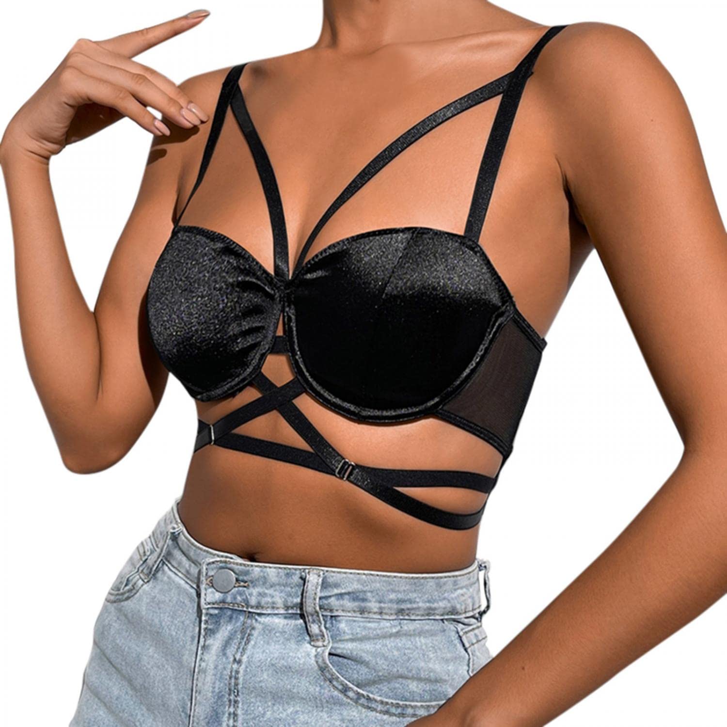 Sexy Hollow Out Lace Bandage Bralette for Women - Strappy Cage Bra Elastic Corset Lingerie Underwear - Perfect for Valentine's Day, Boudoir Photography & Sensual Occasions
