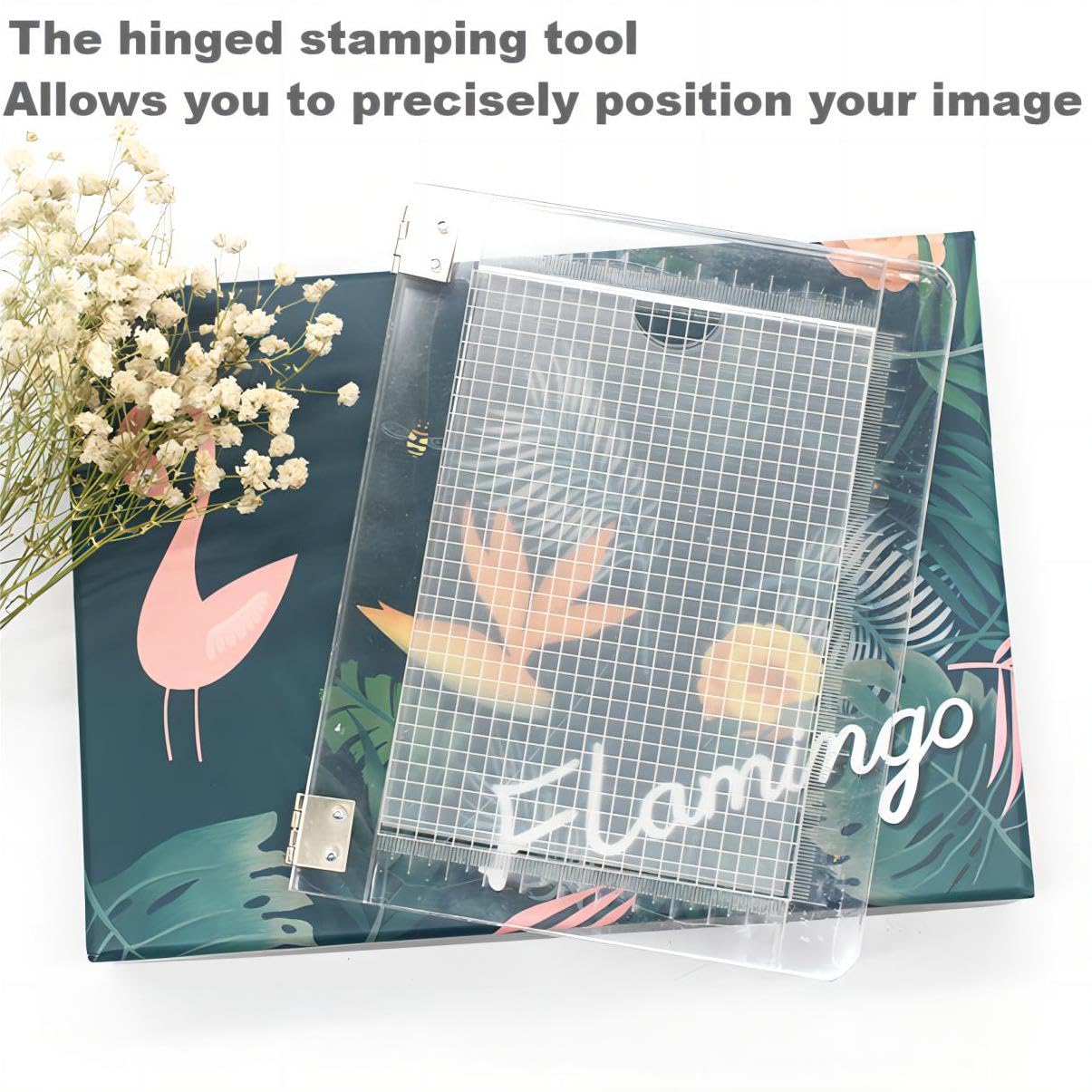 Acrylic Stamp Platform for Scrapbooking - Transparent Stamping Tool with Grid Lines & Measurements (7.7×5.9 Inch) - Perfect for Card Making, DIY Crafts, and Paper Projects