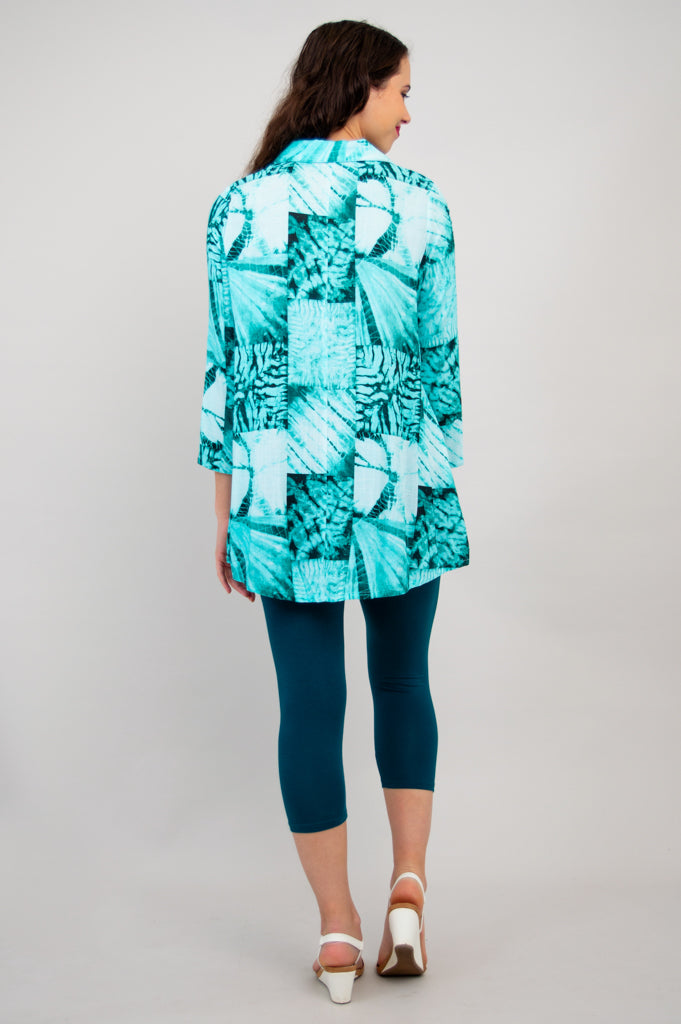 Celine Blouse - Shibori Print Linen Bamboo Blend Women's Top for Casual Wear & Summer Outfits