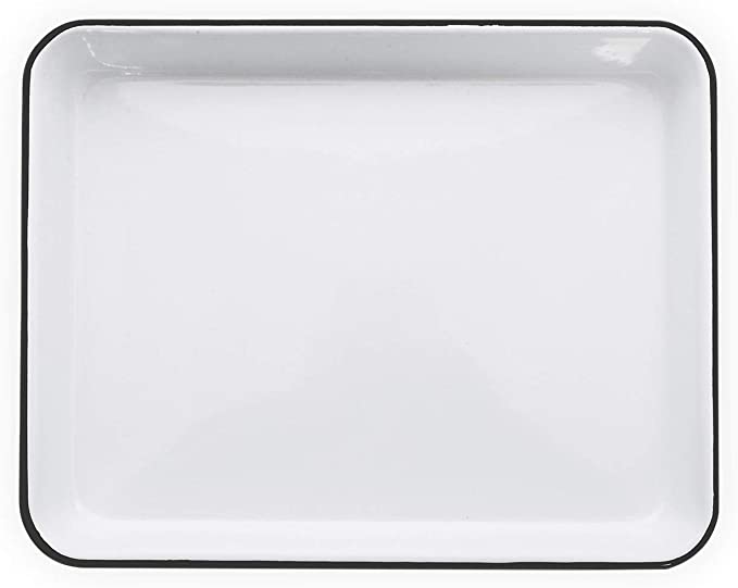 Crow Canyon Small Rectangular Enamelware Tray - Black Rim Baking Pan for Cookies, Bread & Pastries | Perfect for Kitchen, Picnics & Party Serving