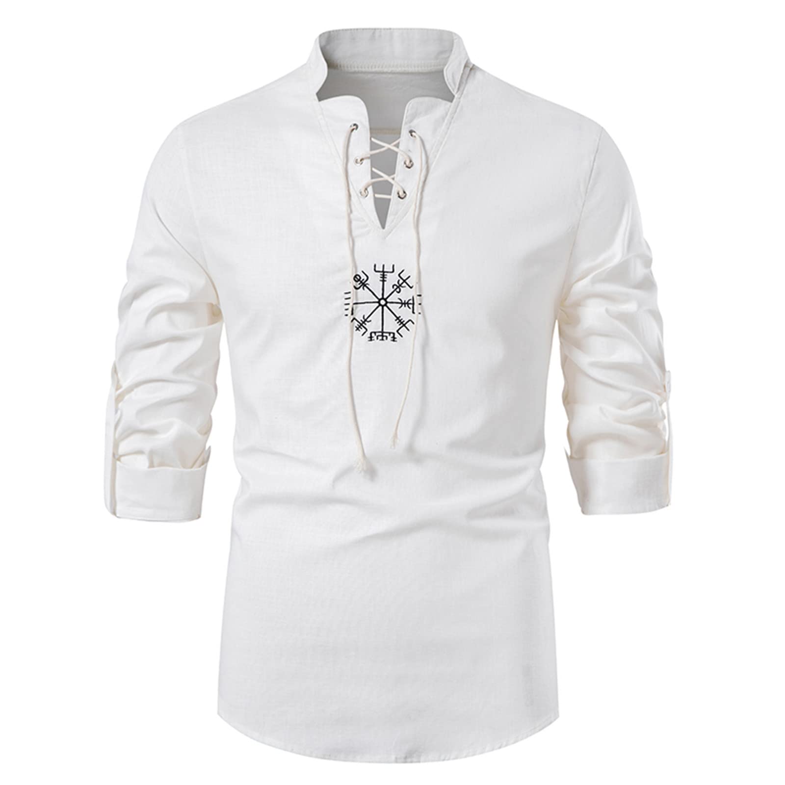 Men's Trendy Casual V-Neck Shirt - Cotton Linen Blend, Adjustable Sleeve, Moisture Wicking Comfortable Tee for Summer Outdoor Activities & Daily Wear
