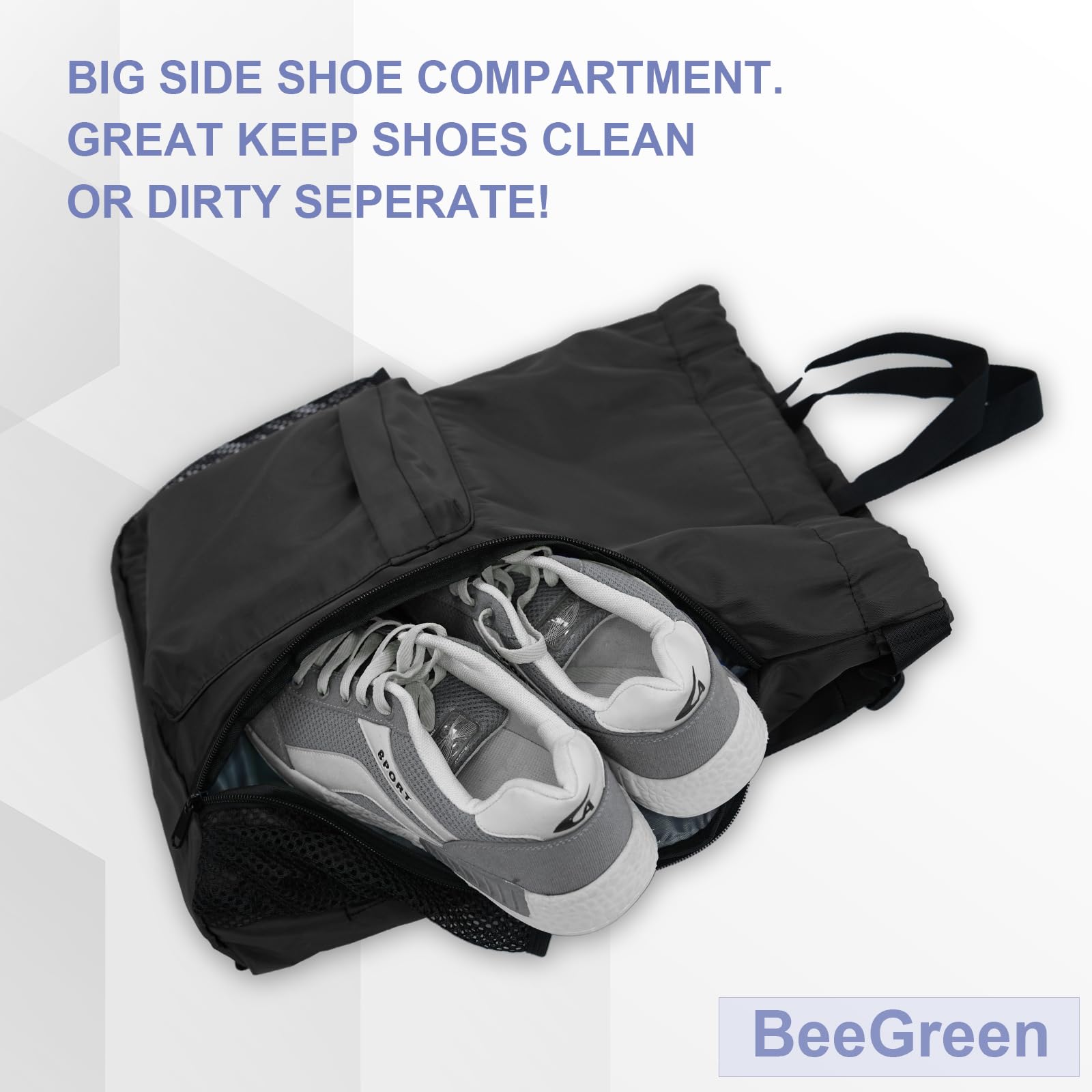 BeeGreen Drawstring Backpack - Lightweight Sports Gym Bag with Shoe Compartment & Dual Water Bottle Pockets | Perfect for Workout, Travel, School & Outdoor Activities