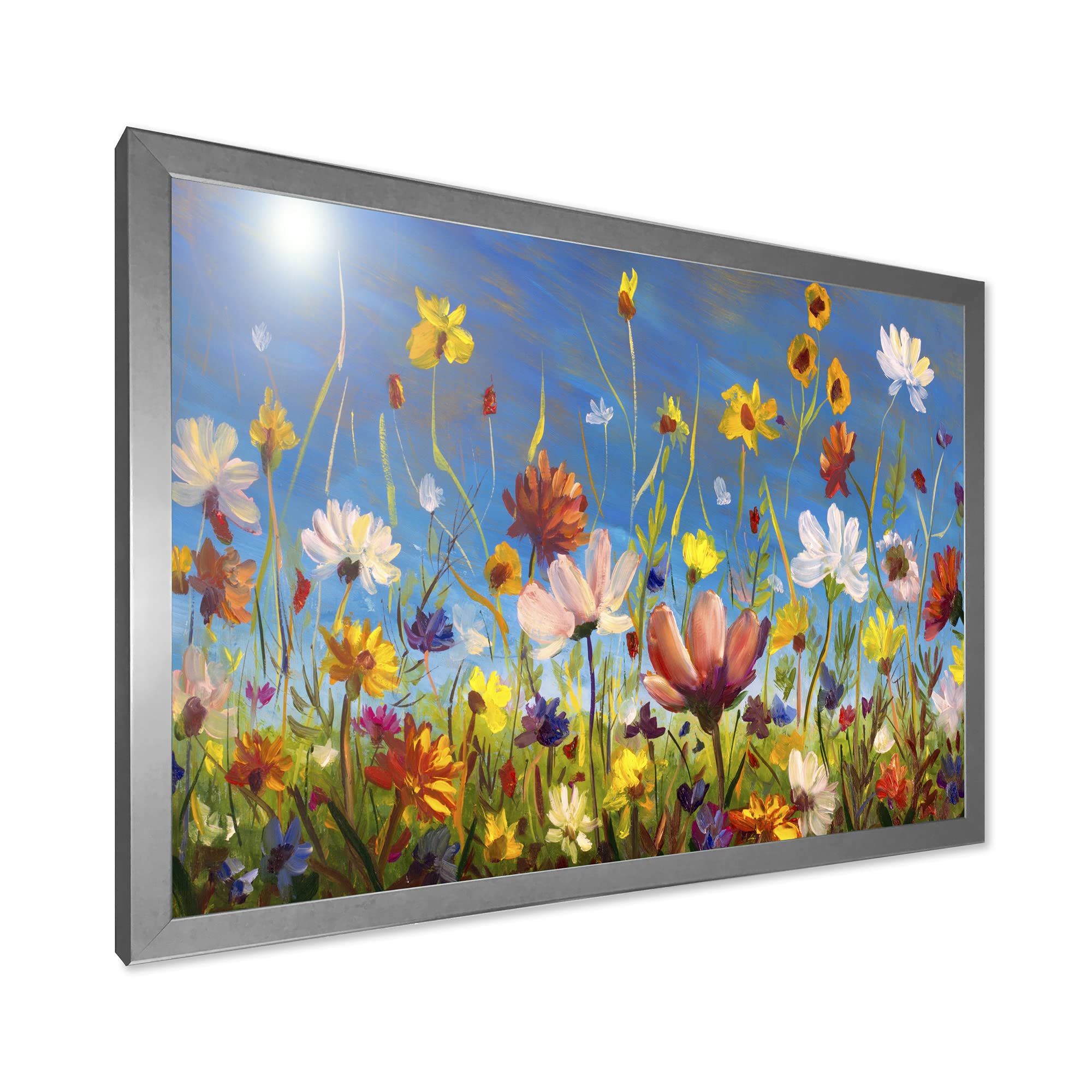 Summer Garden Field with Daisies and Wildflowers - Traditional Framed Wall Art for Living Room, Bedroom & Office Decor