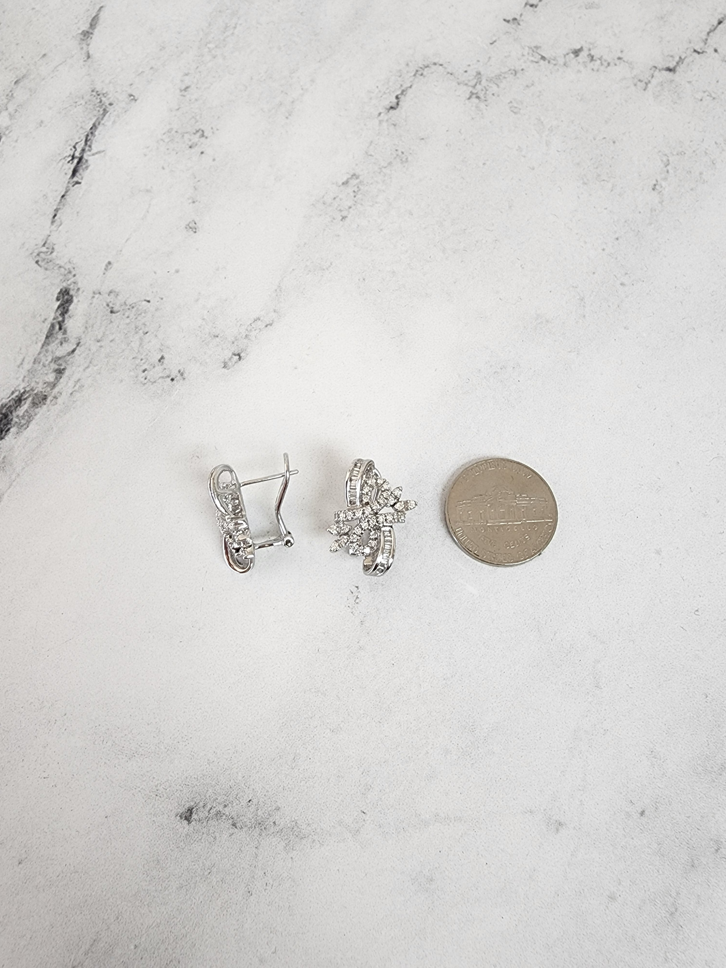 1 Carat Ribbon Style Diamond Stud Earrings - 14K White Gold Dangle Earrings for Women - Perfect Gift for Anniversary, Wedding & Special Occasions