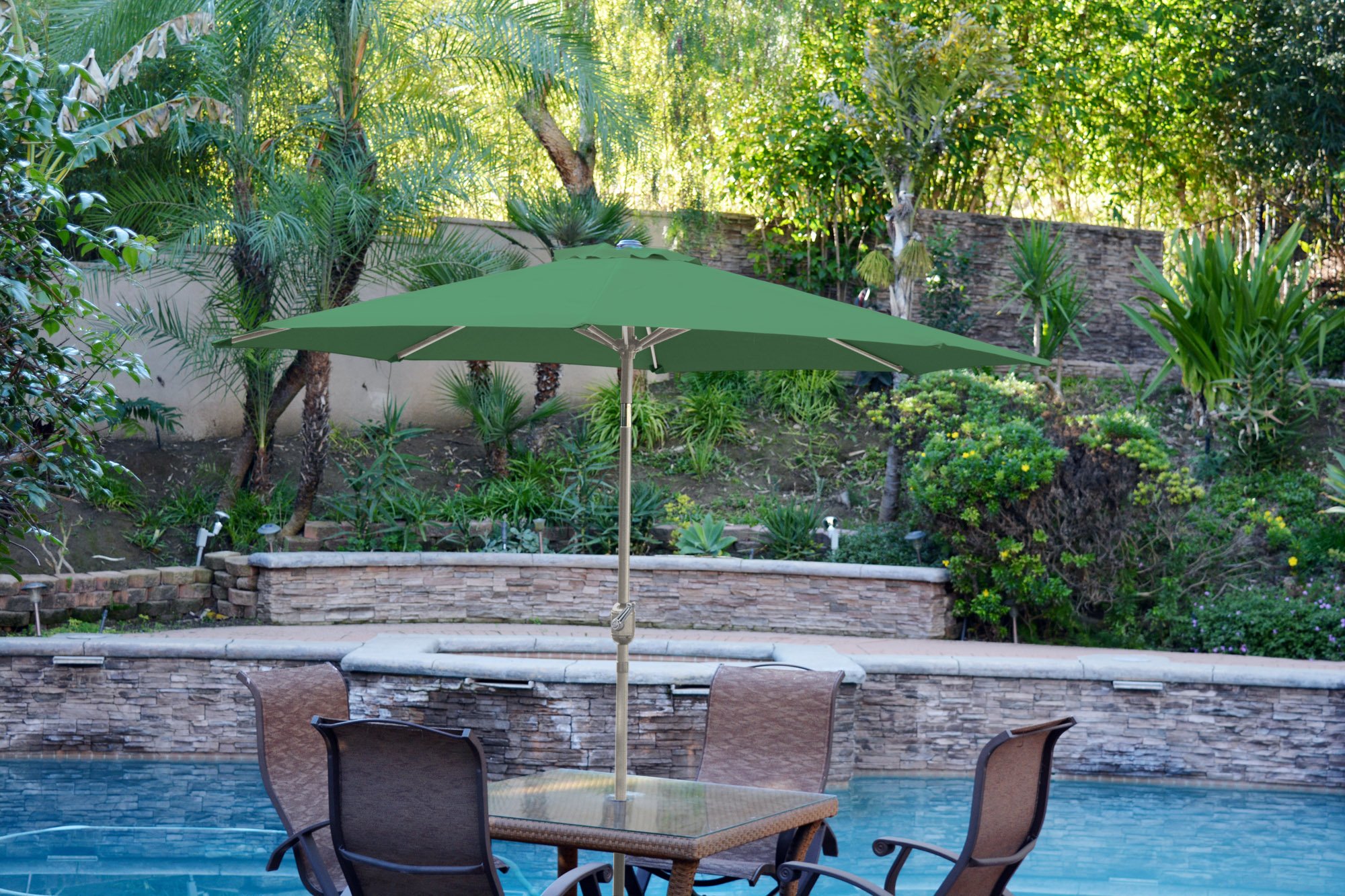 9ft Green Aluminum Patio Umbrella with Tilt & Crank - Heavy Duty Outdoor Market Umbrella for Deck, Poolside, Garden & Backyard - Grey Pole & Durable Fabric Canopy