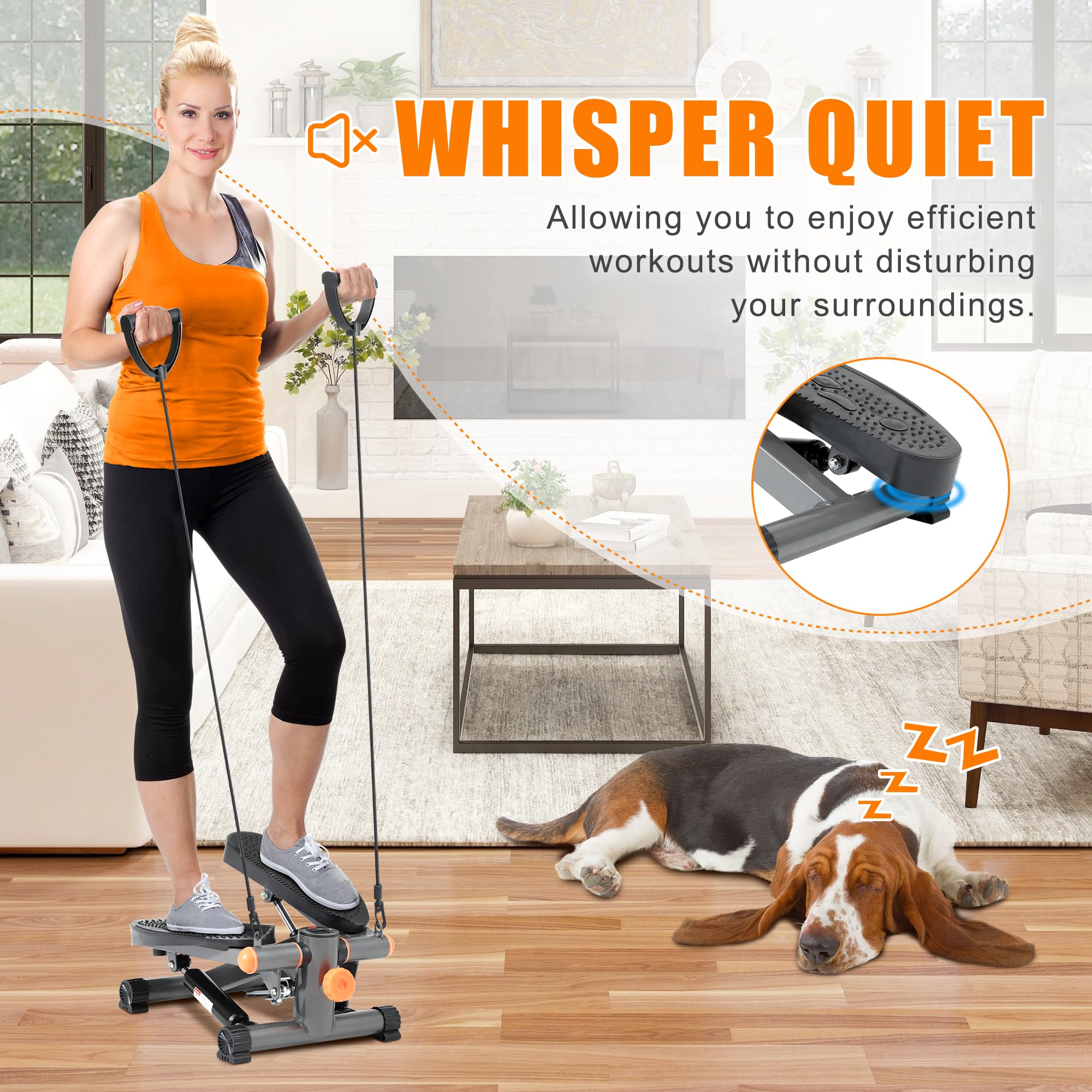 **Mini Stair Stepper with Resistance Bands - Home Exercise Equipment for Cardio & Full Body Workout | Compact Stair Climber Machine for Home Gym, Small Spaces & Office Use**
