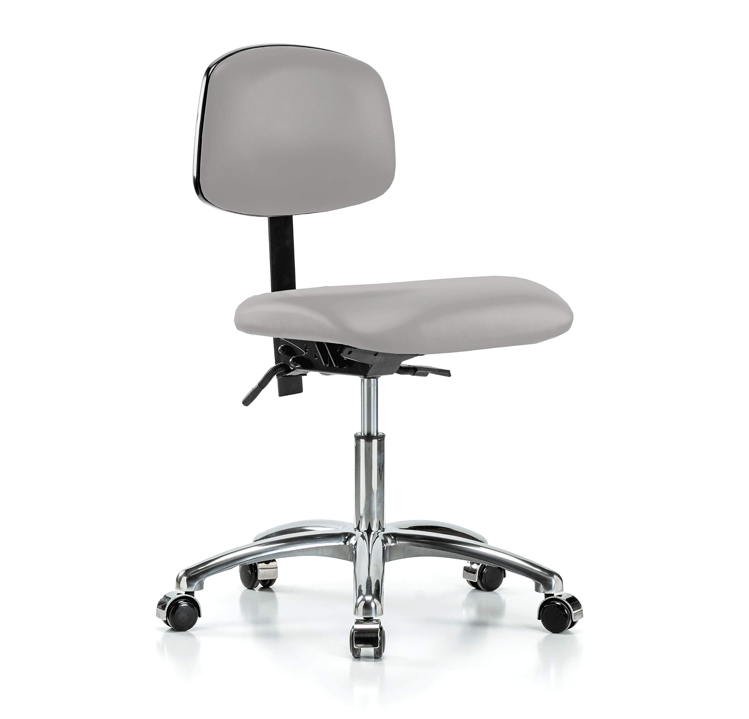 Ergonomic Rolling Lab Chair with Adjustable Back Support - Grey Vinyl Office Chair for Hardwood & Tile Floors - Adjustable Height Desk Chair for Home Office, Classroom, or Laboratory Use