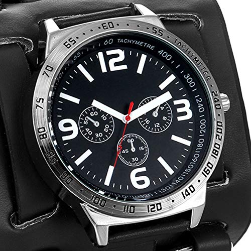 Avaner Mens Retro Steampunk Leather Cuff Bracelet Watch - 74mm Wide Big Dial Analog Quartz Wristwatch for Hip-hop Gothic Style, Casual Wear & Costume Parties