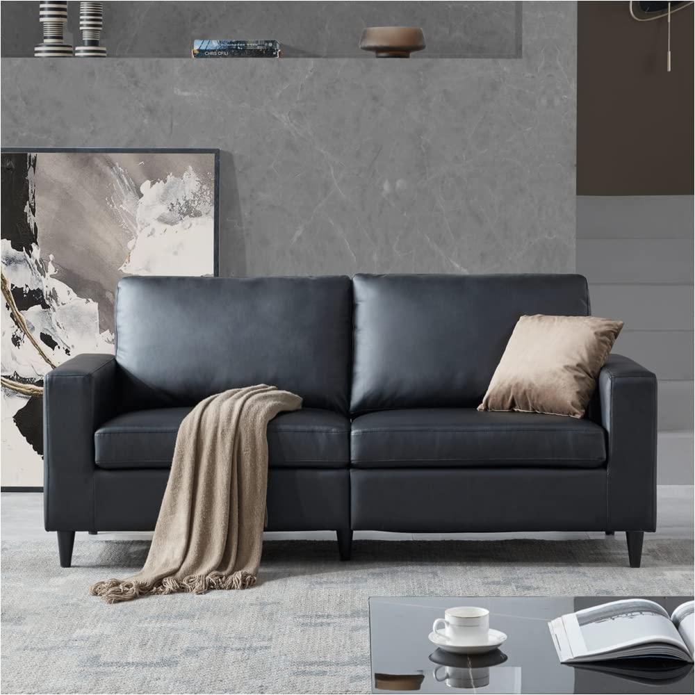 Modern PU Leather Sofa and Loveseat Set - Contemporary Upholstered Living Room Furniture for Small Spaces & Apartments