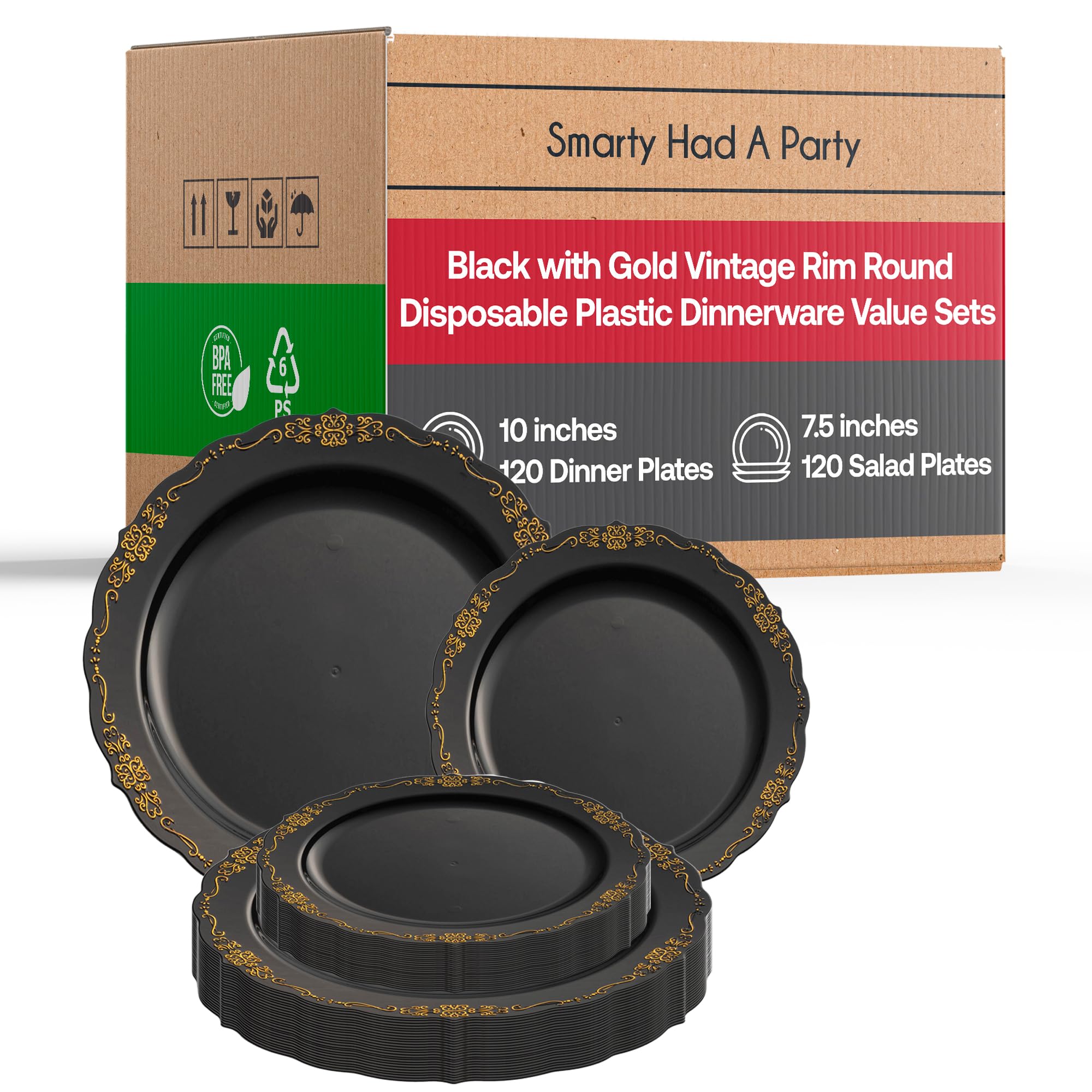 Elegant Disposable Plastic Plates Set - 120-Piece Black & Gold Dinnerware for Parties, Events & Catering - Perfect for Weddings, Birthdays & Outdoor Gatherings