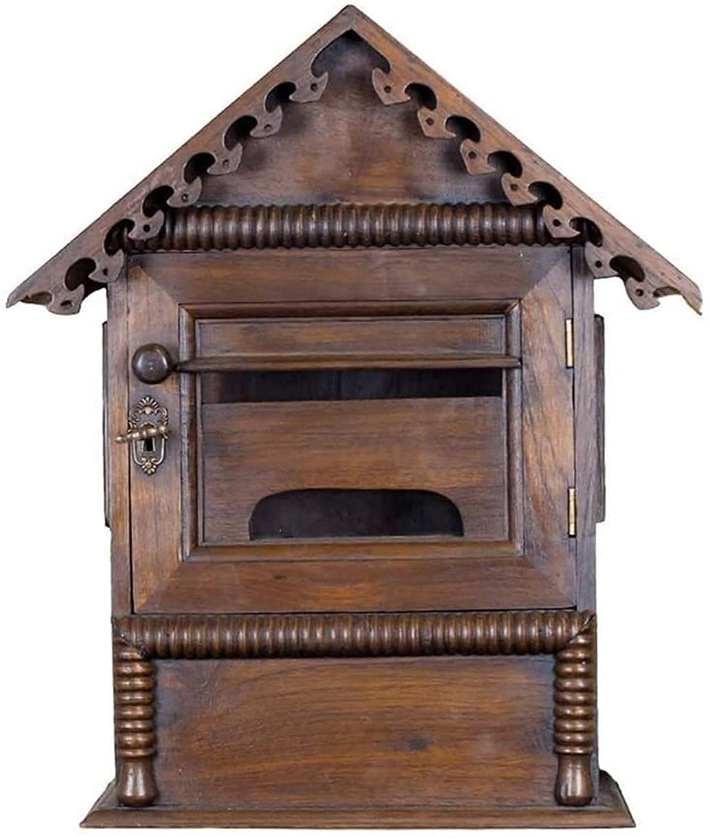 Secure Locking Wall Mount Mailbox with Key - Rustic Teak Wood Letter Box with Newspaper Holder - Vintage European Style Home Decor for Letters & Parcels - Perfect for Porch, Garden, or Apartment Security