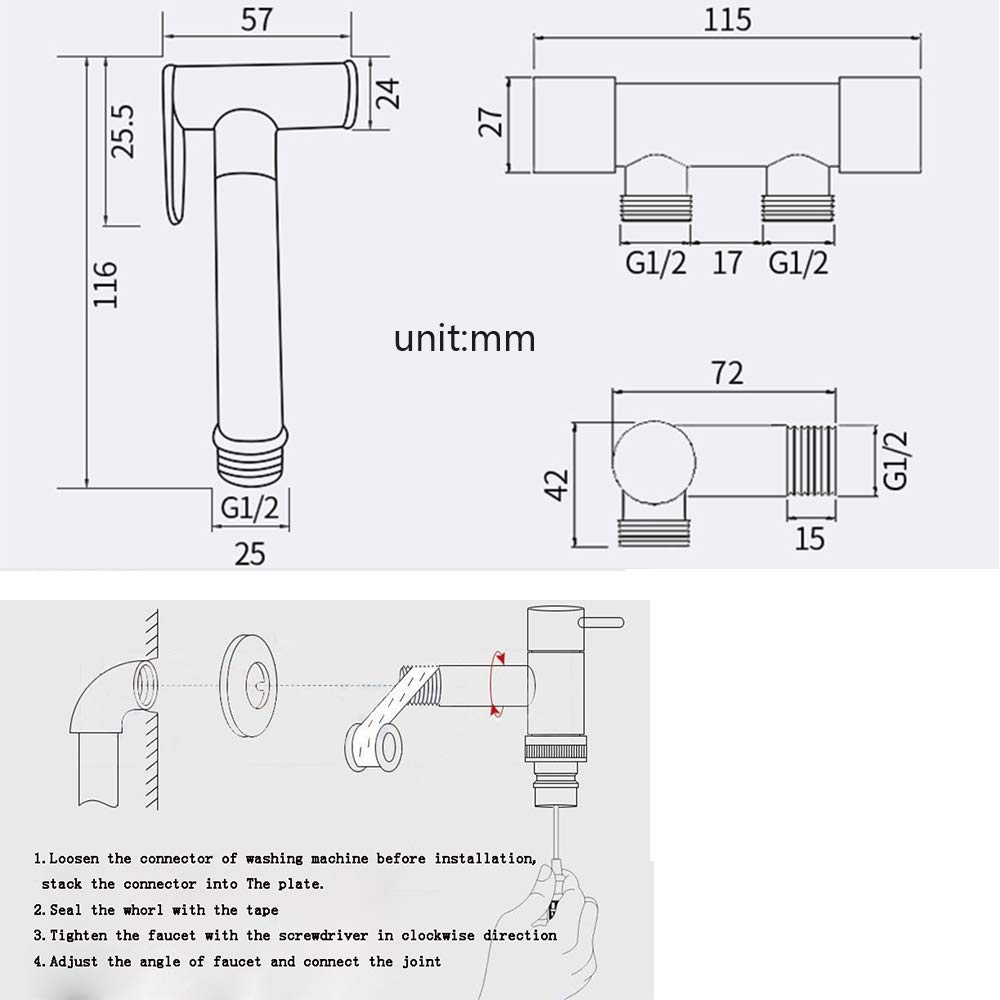 Portable Brass Bidet Sprayer Kit - Cold Water Toilet Bidet Sprayer with High Pressure Nozzle for Bathroom & Travel Use