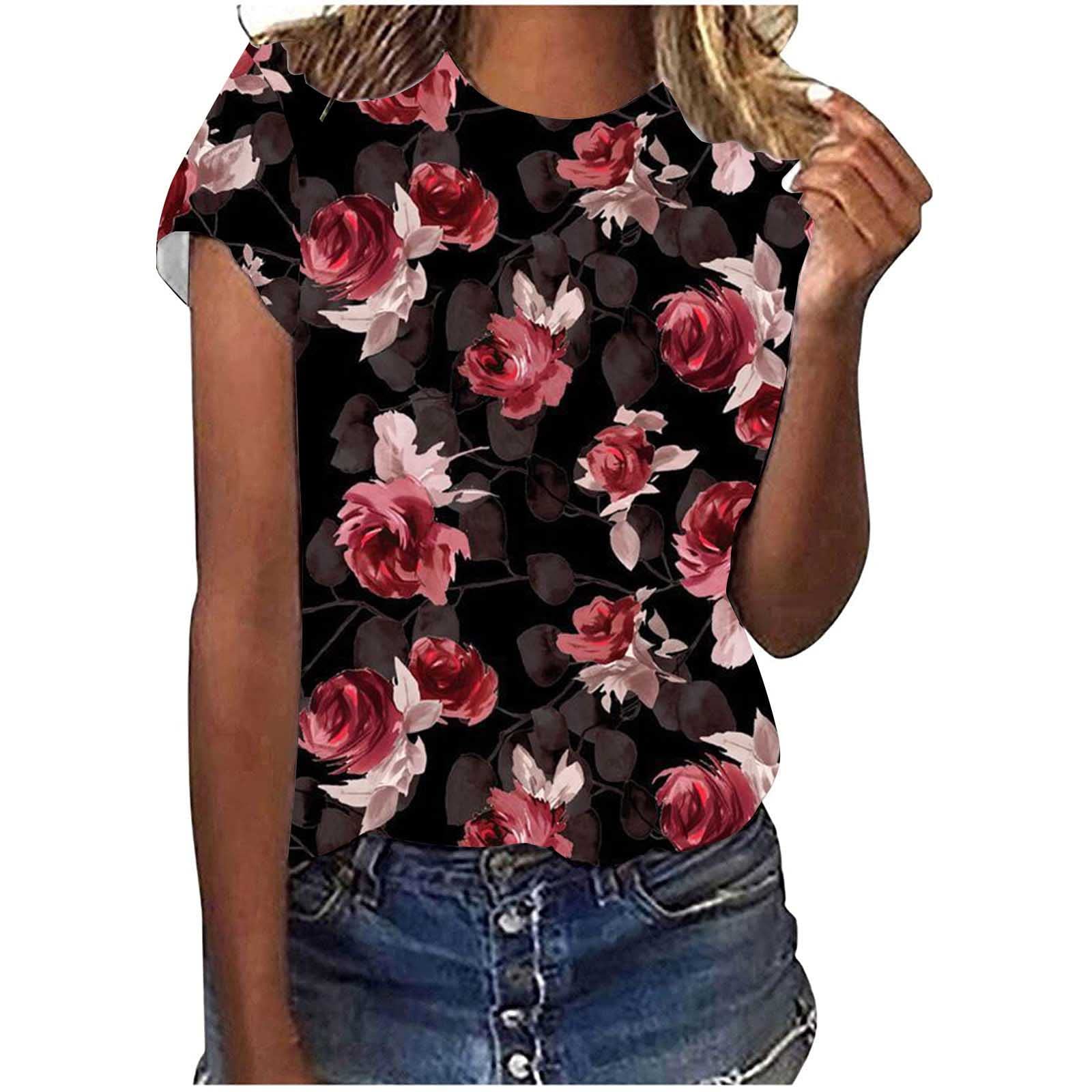Trendy Floral Print Summer Tops for Women - Casual O-Neck Tee for Outings