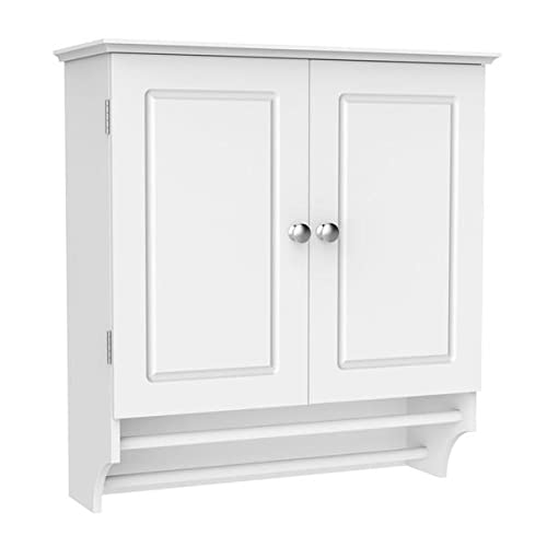 White Mikalo Cabinet Organizer with Towel Bar - Kitchen, Bathroom, Garage & Closet Storage Shelf for Efficient Space Saving | Perfect for Pantry, Laundry Room & Home Organization