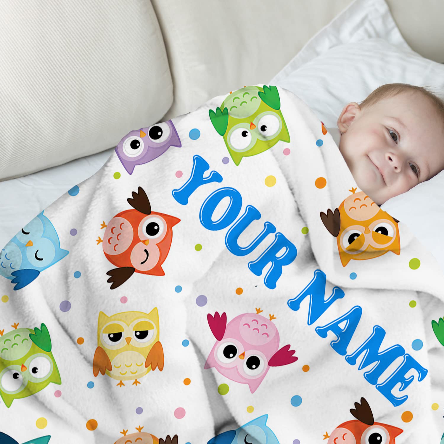 Personalized Baby Blanket with Name - Custom Owl Design for Boys & Girls | Soft Nursery Blanket for Newborns, Toddlers & Infants | Perfect for Cribs, Strollers, Swaddling & Gift Giving