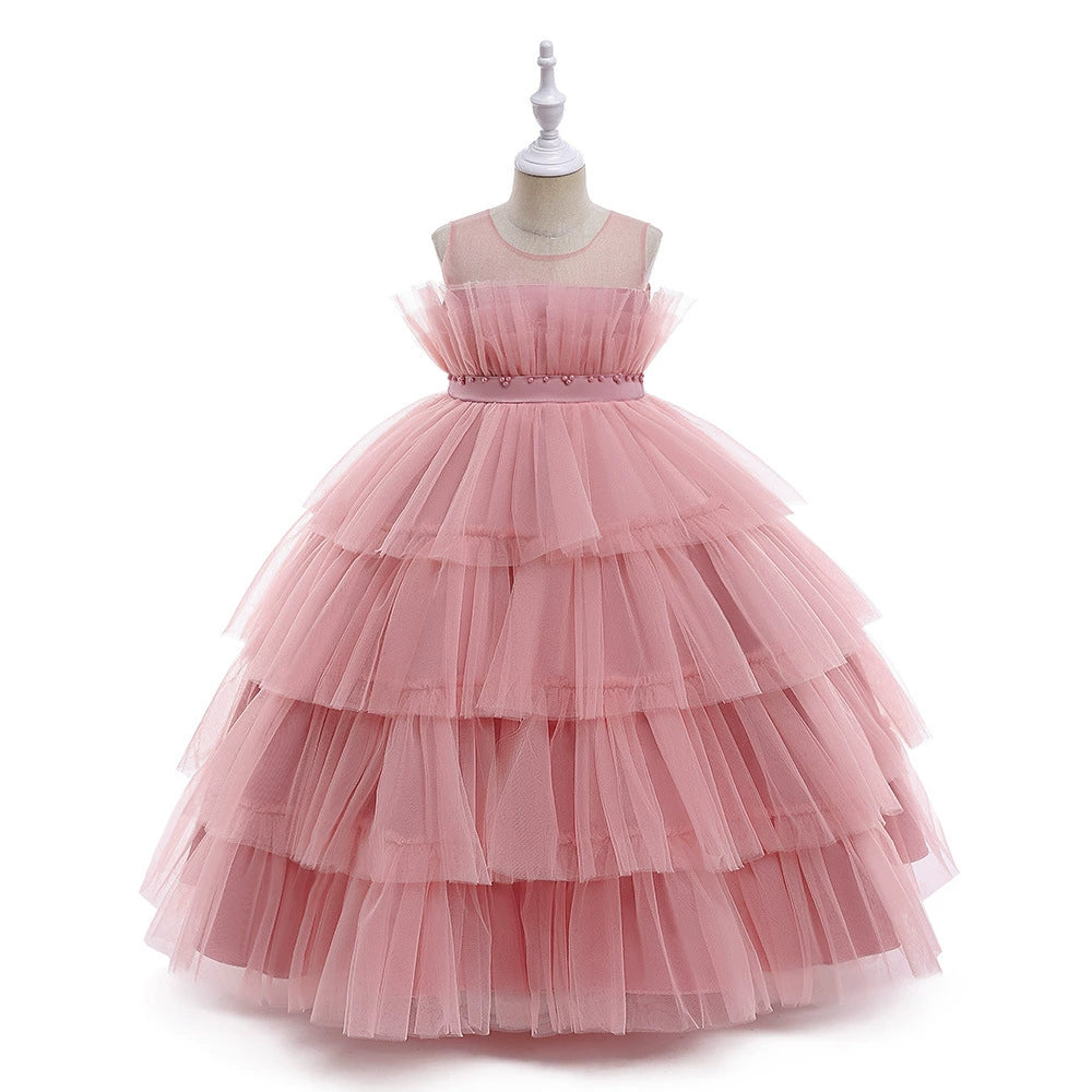 Pink Princess Round Floor Length Tulle Flower Girl Dress for Weddings, Baptisms & Special Occasions - Elegant Flower Girl Outfit for Girls