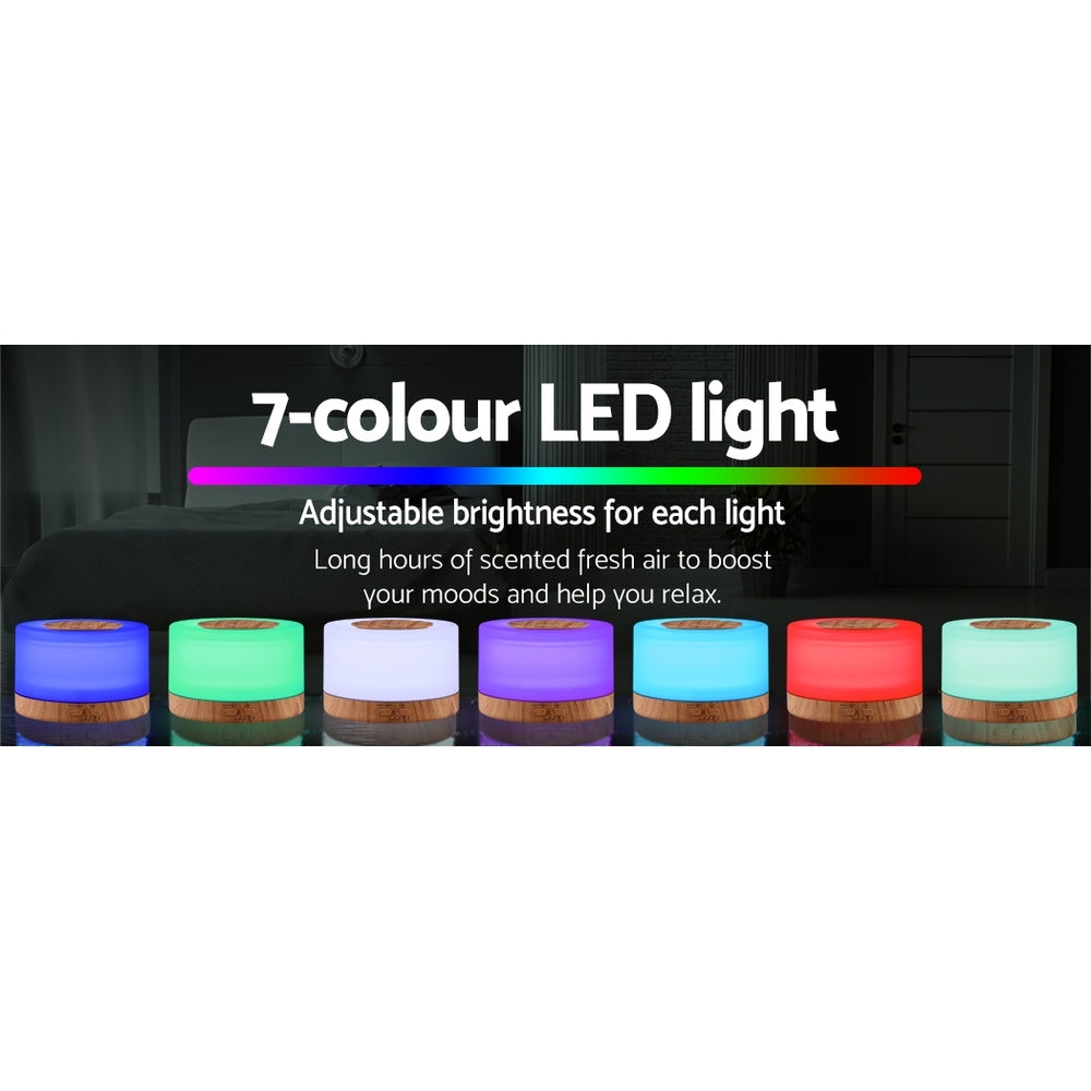 Devanti 500ml Wood Grain Aroma Diffuser - Ultrasonic Essential Oil Diffuser with 7 Color LED Lights for Home, Office, Yoga & Spa Relaxation