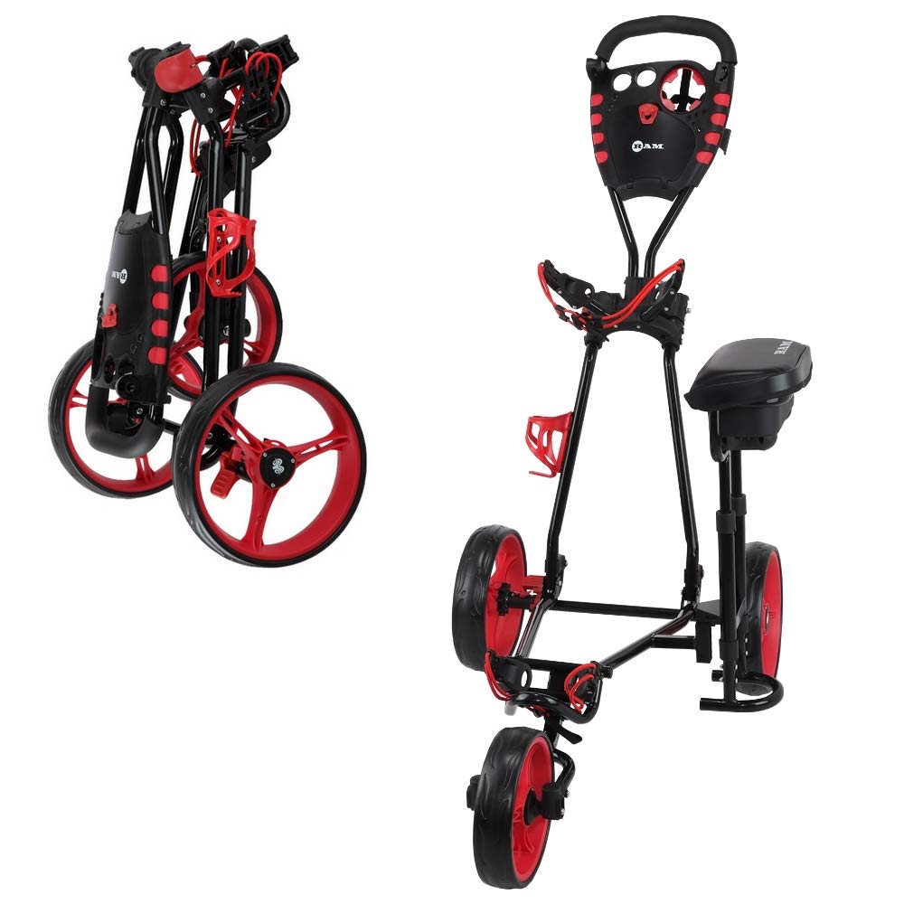 RAM Golf X-Pro Laser 3 Wheel 可折叠高尔夫推车带座椅 - 轻便耐用，适合球场及户外休闲使用