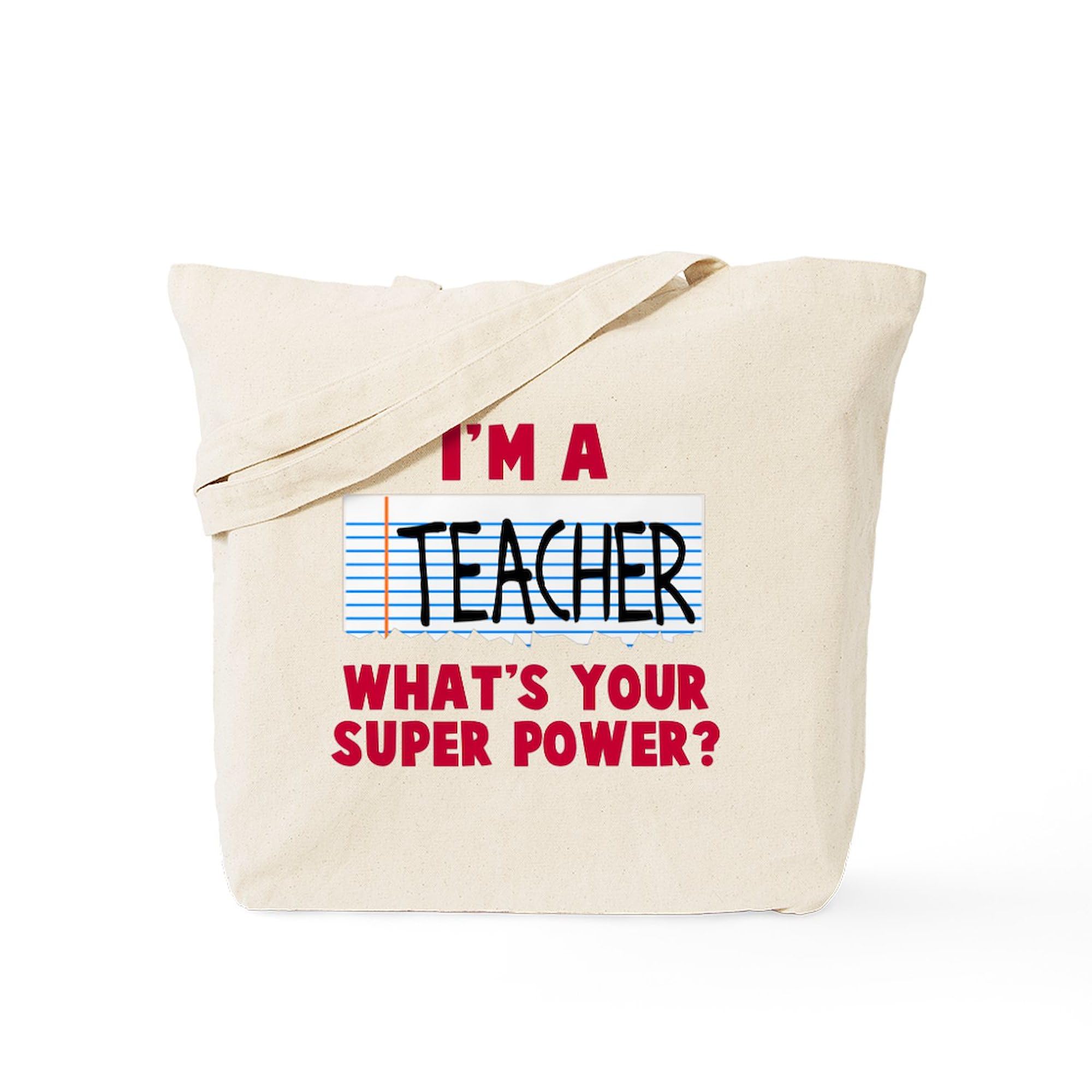 Teacher Super Power Tote Bag - Natural Canvas Reusable Shopping Bag for School, Work & Groceries | Durable Eco-Friendly Teacher Gift