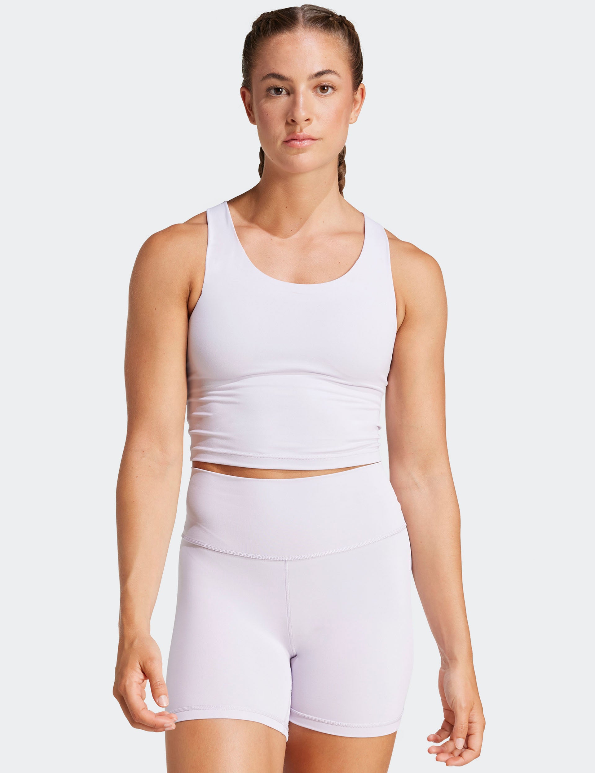 All Me Medium Support Long Line Bra Tank Top - Silver Dawn | Seamless Workout Top for Yoga, Running & Gym