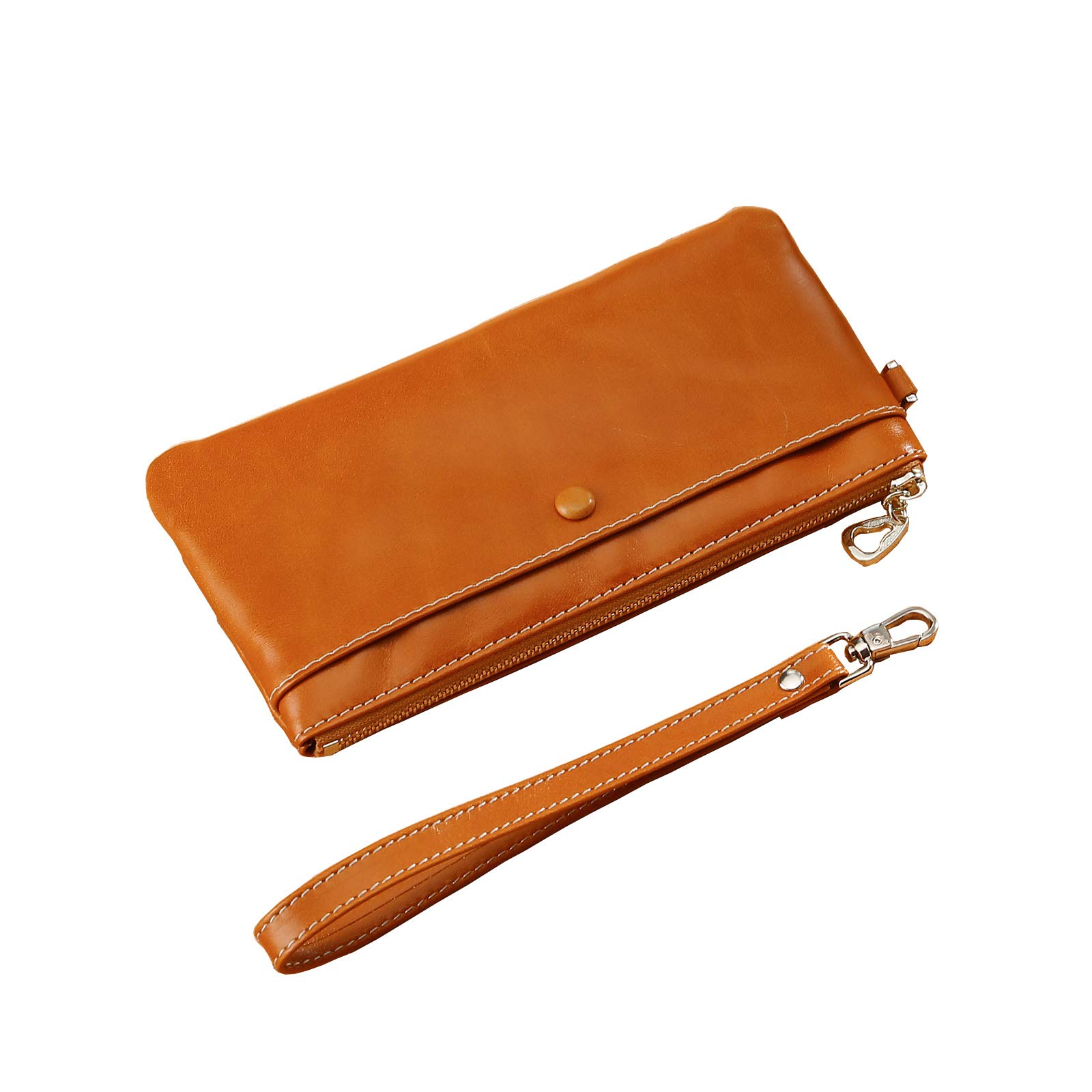 Women's Orange Leather Wristlet Clutch Wallet with Detachable Strap - Fashionable Crossbody Purse for Evening Parties, Shopping & Daily Use